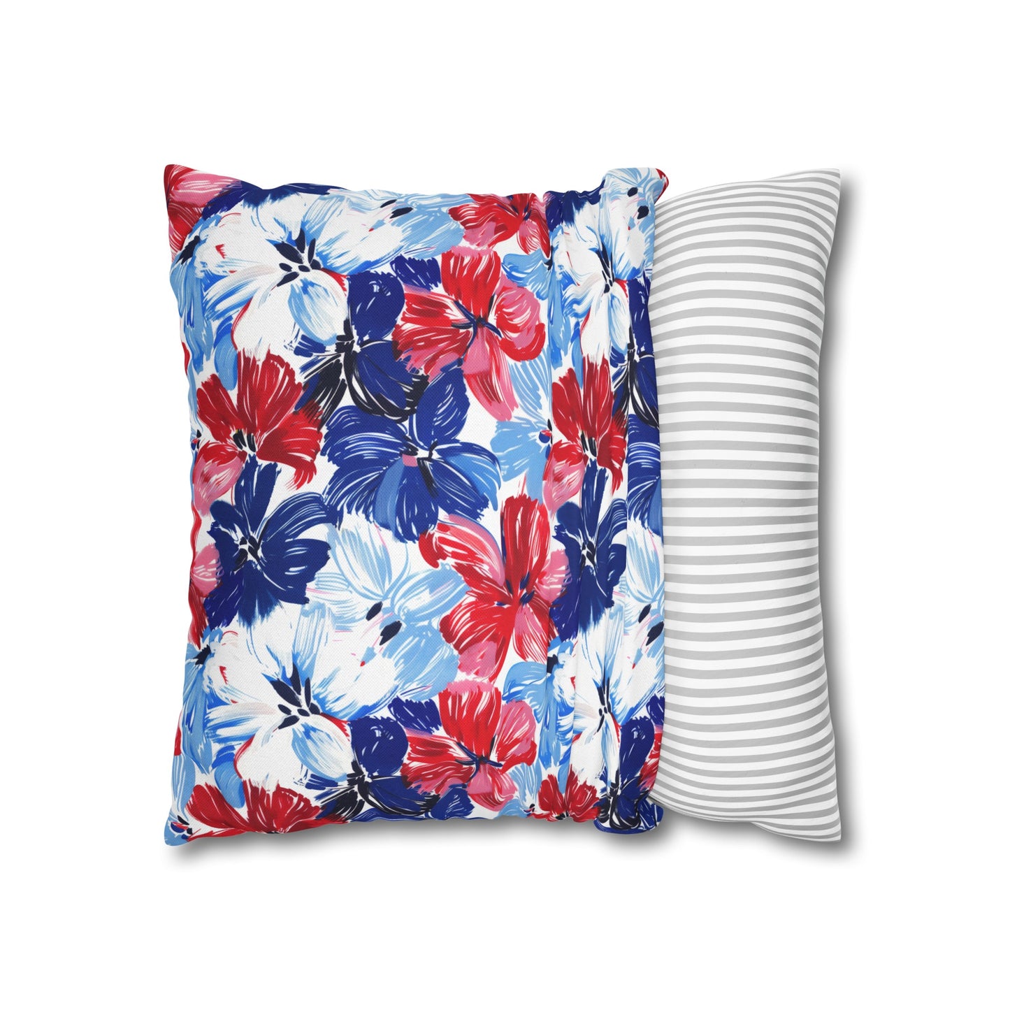 Americana Blooms: Large Watercolor Flowers in Red, White, and Blue Spun Polyester Square Pillowcase 4 Sizes