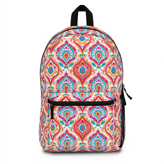 Bohemian Rapture of Floral Harmony in Lush Tangerine and Cerulean Lightweight Stylish Durable Backpack (Made in USA)