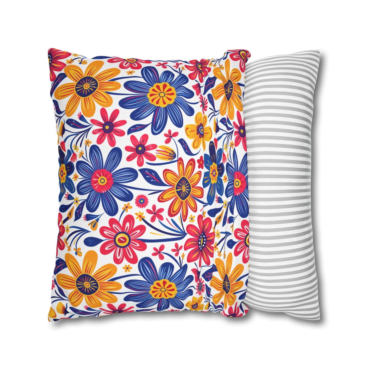 Vivid Blossom Bouquet: Large Hand-Drawn Spring Flowers Bursting with Vibrant Colors Spun Polyester Square Pillowcase 4 Sizes