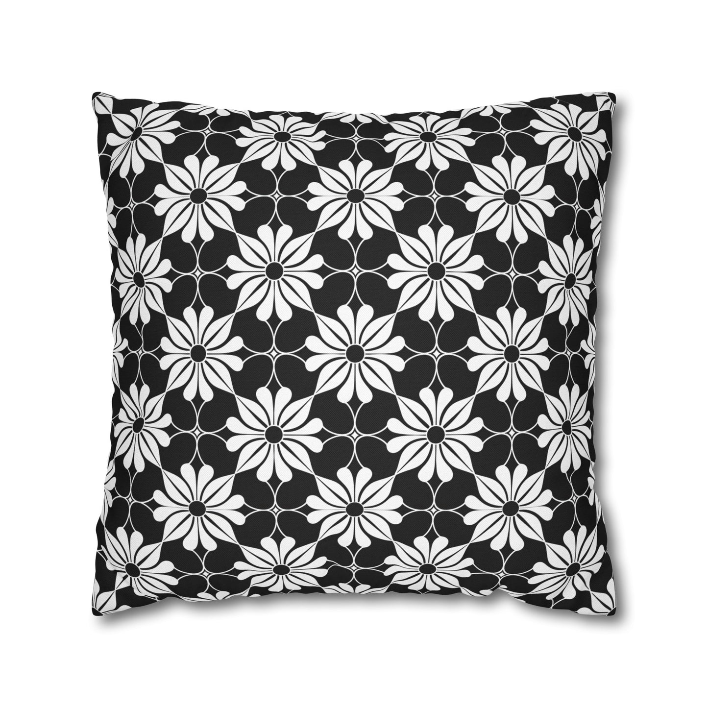 Retro Chic Monochrome Floral Geometric Flowers Spun Polyester Square Pillowcase 4 Sizes