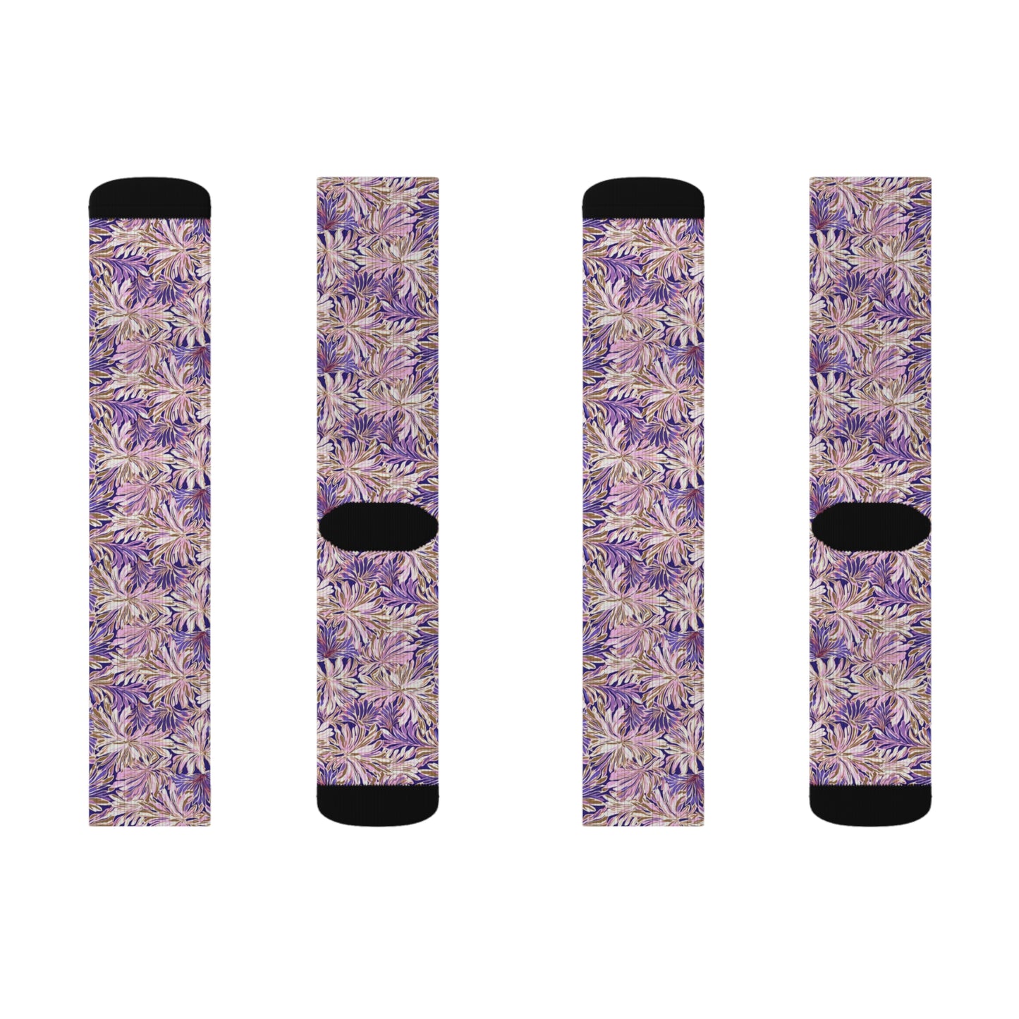 Gilded Blooms: Purple, Pink, and Gold Abstract Watercolor Flowers Ribbed Crew Socks