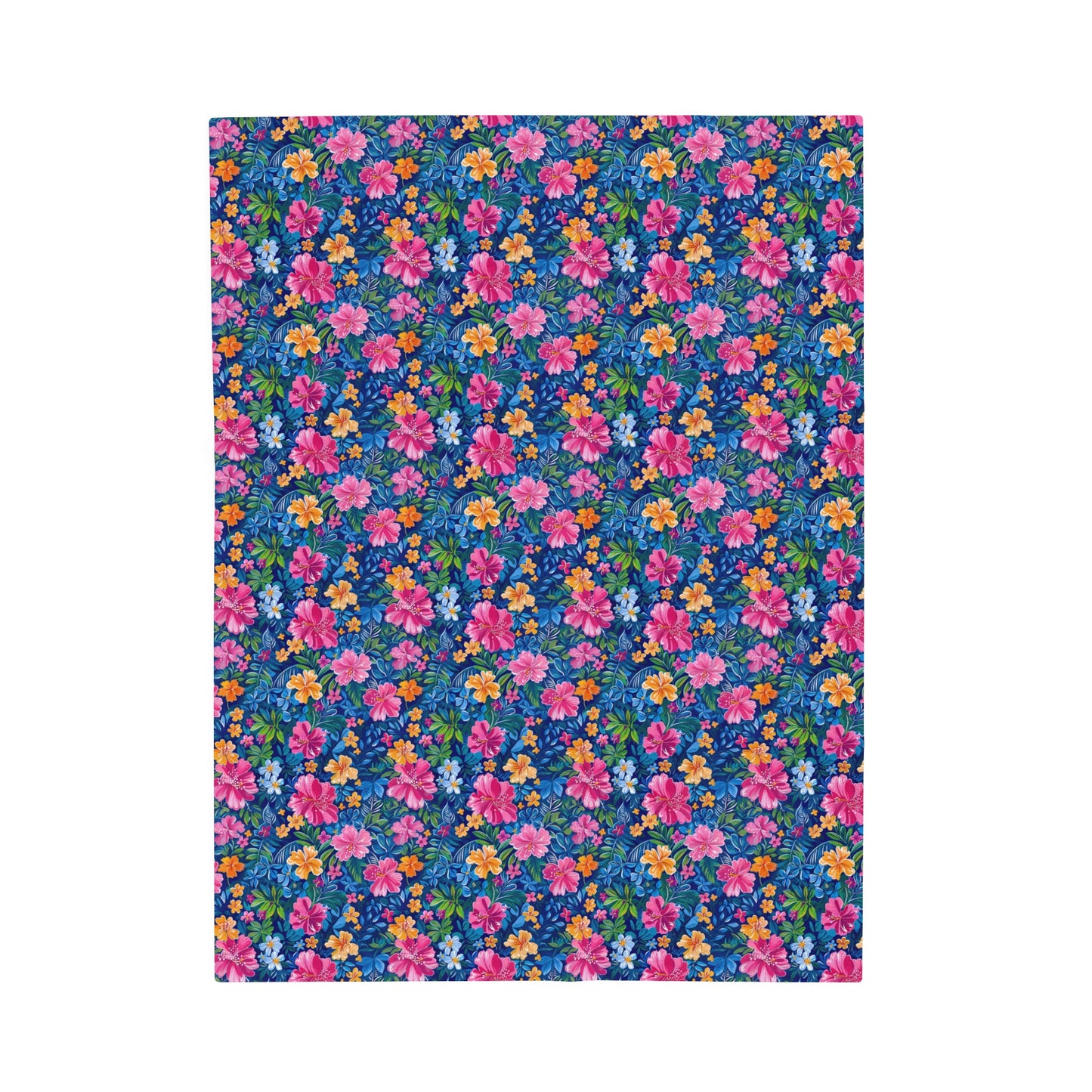 Tropical Sunrise Bloom: Pink Watercolor Flowers with Yellow and Blue Accents Velveteen Plush Blanket 3 Sizes