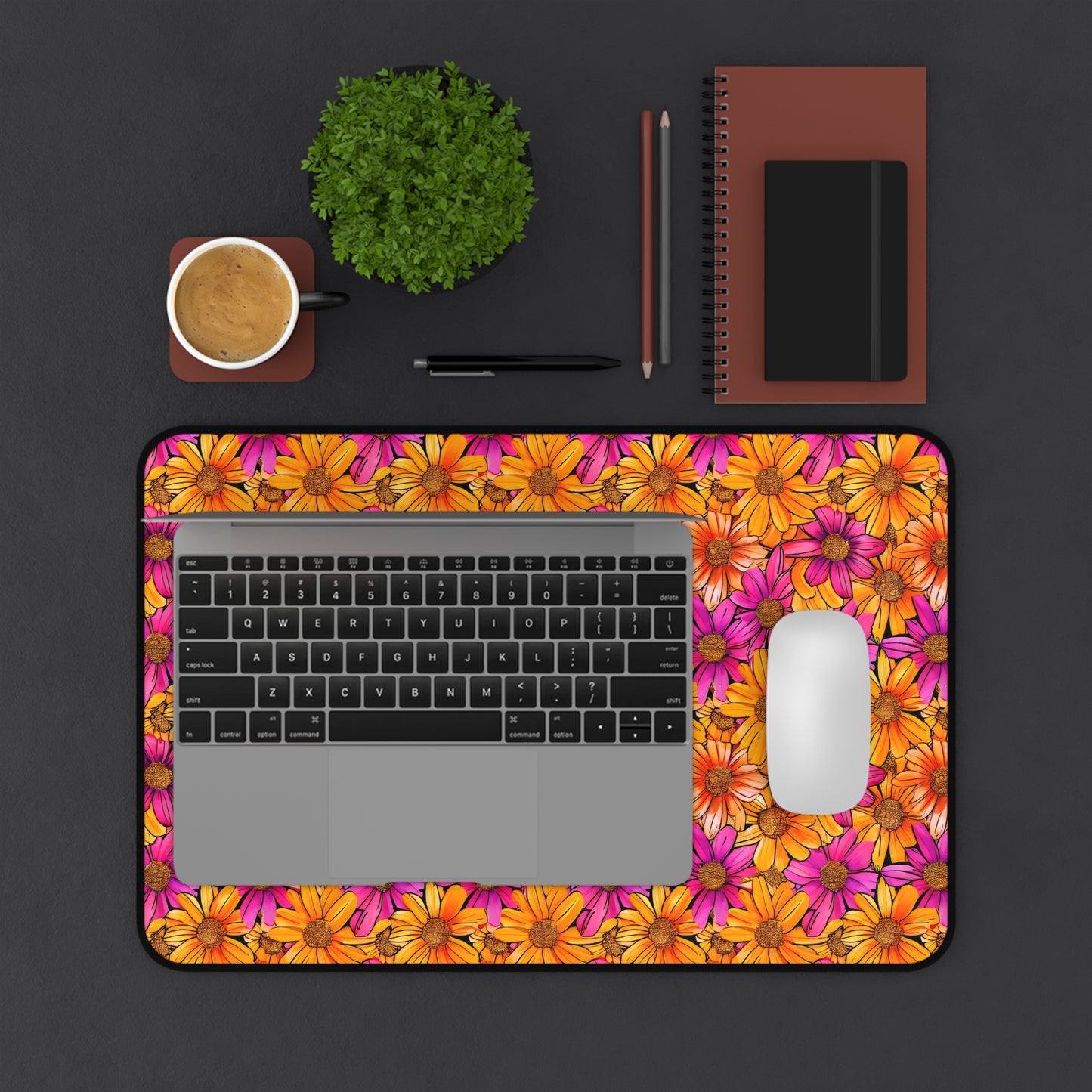 Vibrant Daisy Delight with Bold Orange and Pink Flowers Extended Gaming Mouse Pad  Desk Mat  - 3 Sizes