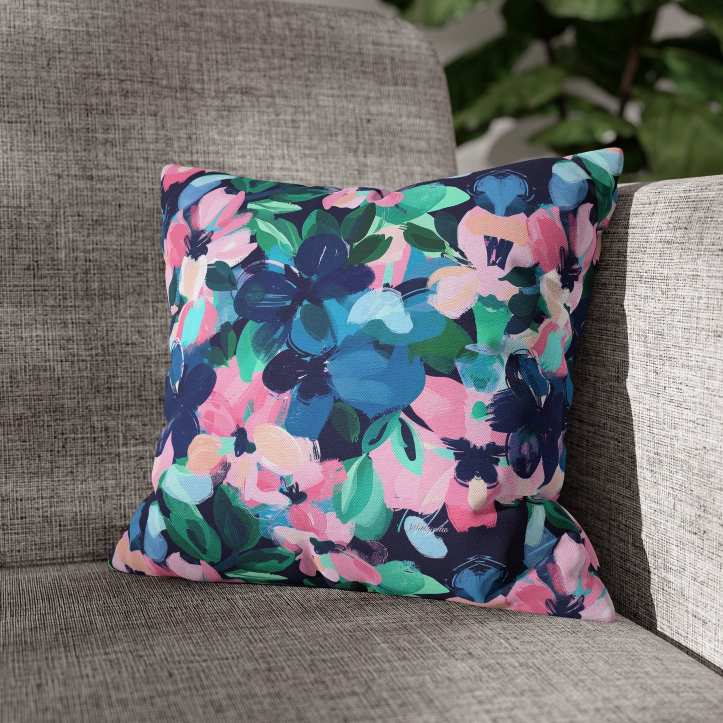 Tranquil Blooms: Muted Blue, Pink, and Green Watercolor Flowers Spun Polyester Square Pillowcase 4 Sizes