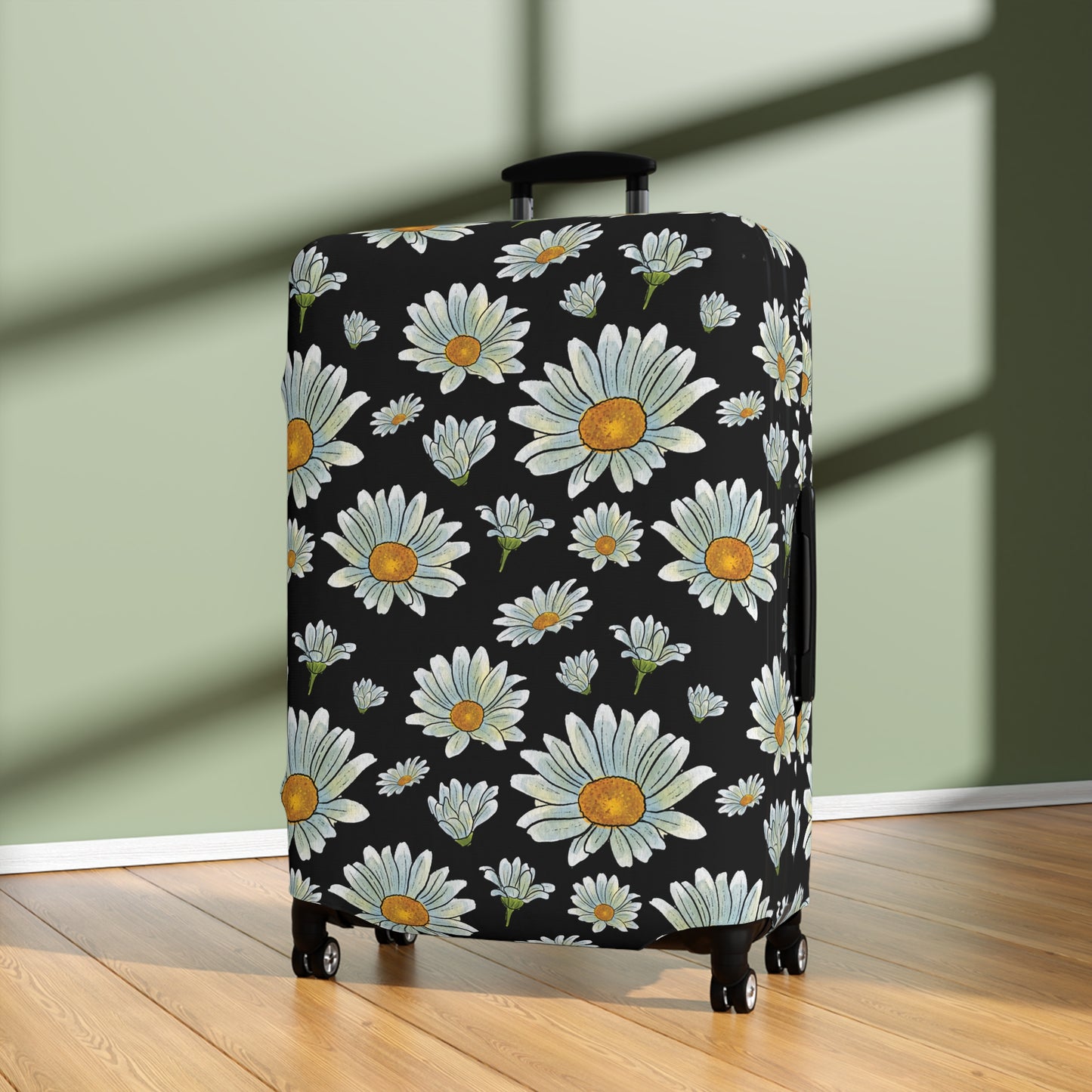 Large Watercolor Summer Daisies Blooming Against a Bold Black Background  - Luggage Protector and Cover 3 Sizes