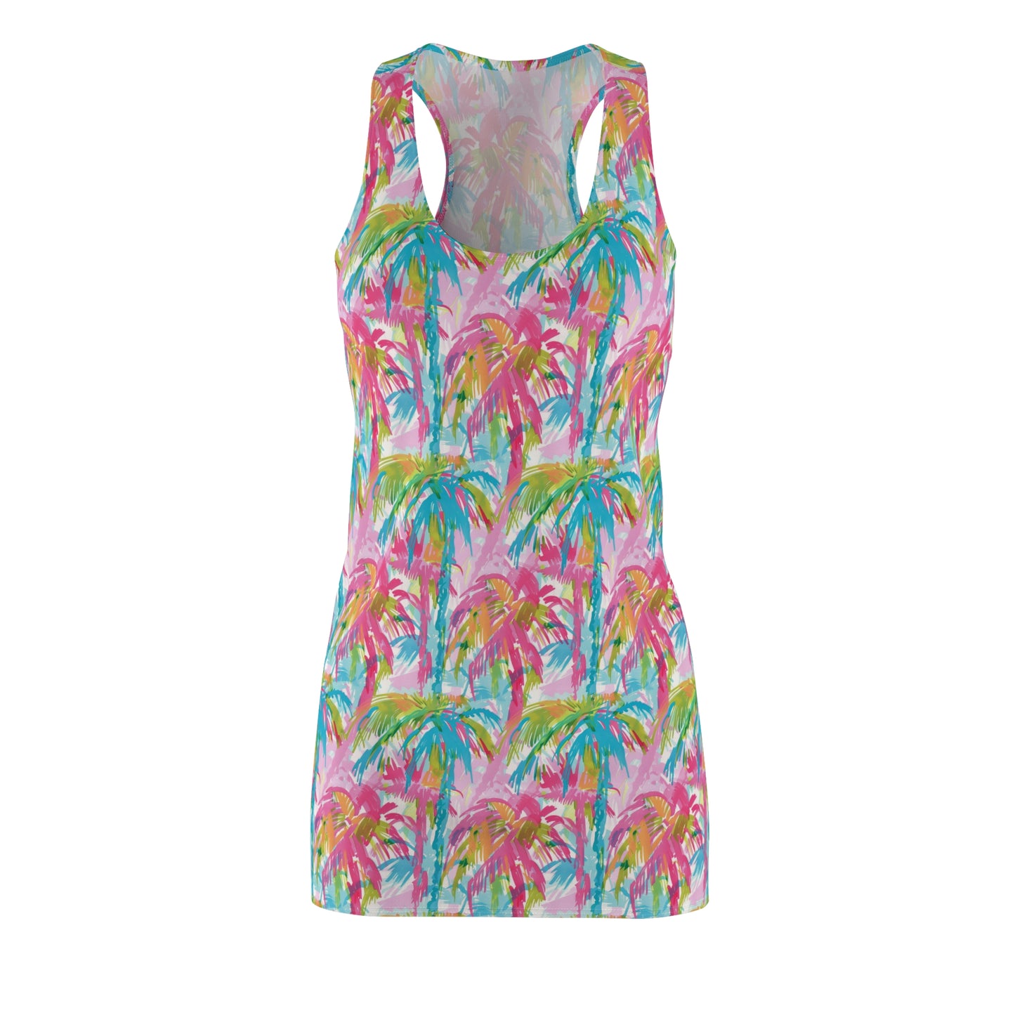 Pastel Paradise: Palm Trees in Soft Blues, Pinks, and Greens Women's Racerback Dress XS - 2XL