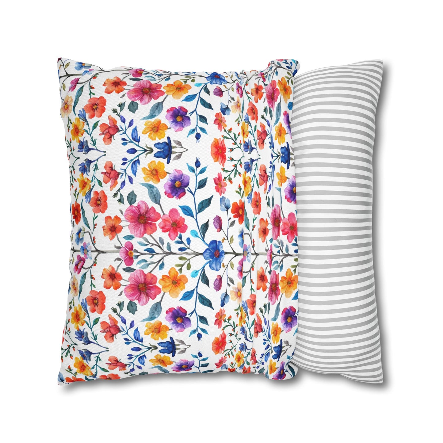 Botanical Symphony with Vibrant Watercolor Flowers  Spun Polyester Square Pillowcase 4 Sizes