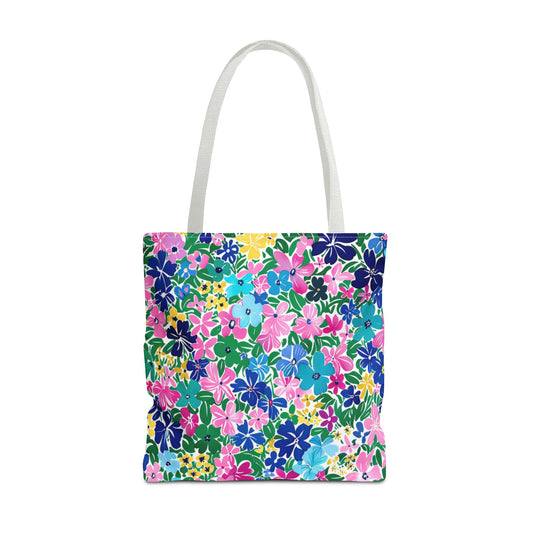 Rainbow Blooms: Vibrant Multi-color Watercolor Flowers in Full Bloom Canvas Tote Bag 3 Sizes