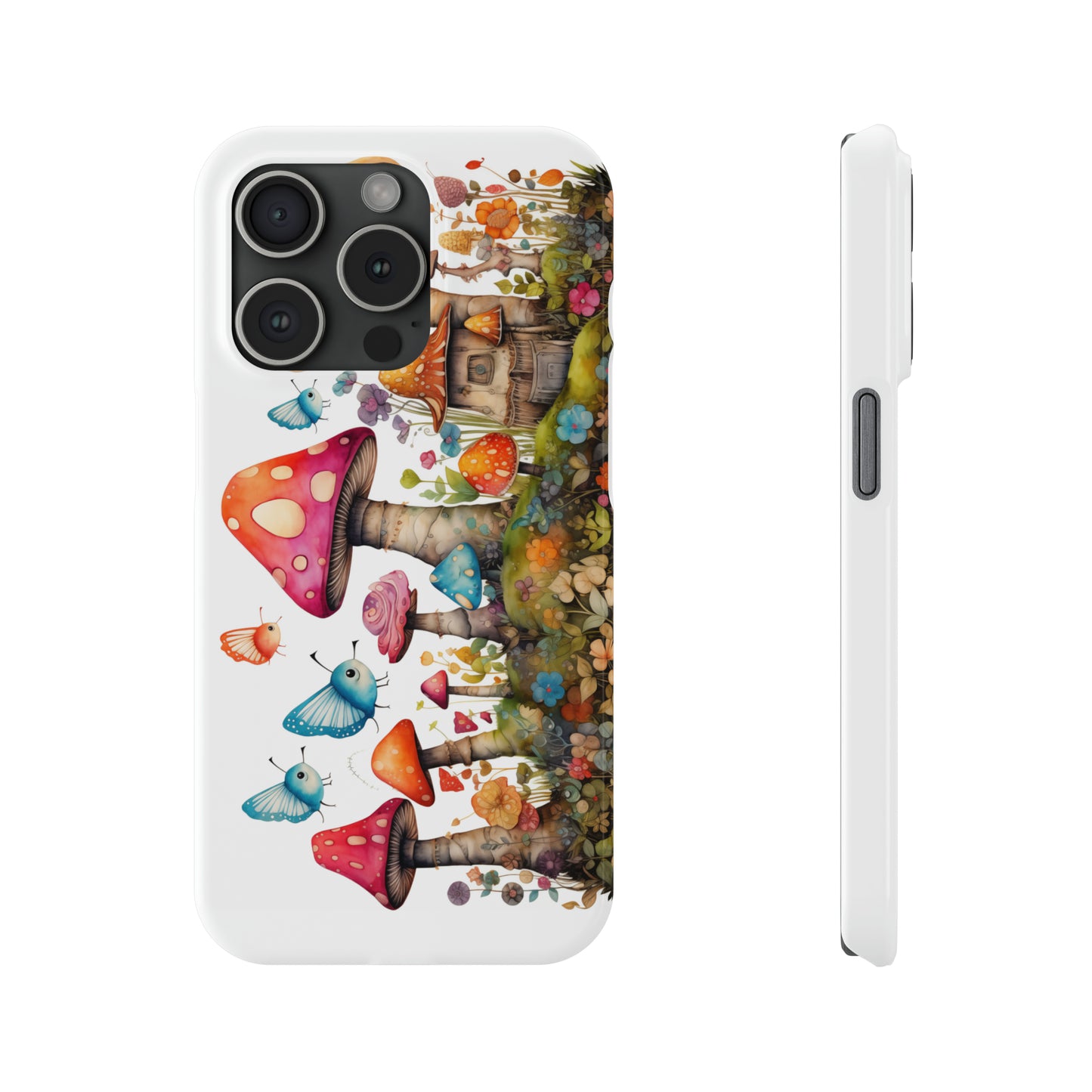 Enchanting Mushroom Cottage Adorned with Butterflies and Toadstools Iphone 15-12 Slim Phone Case