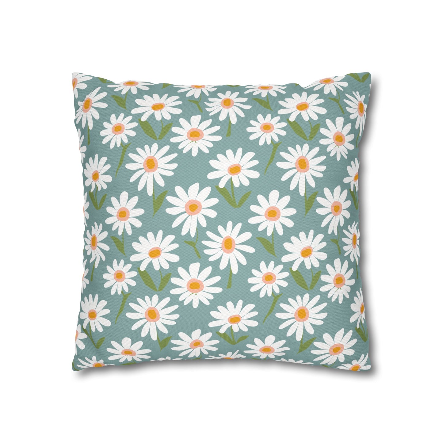 Cheerful Bright Daisy on Pastel Green Spun Polyester Square Pillowcase 4 Sizes