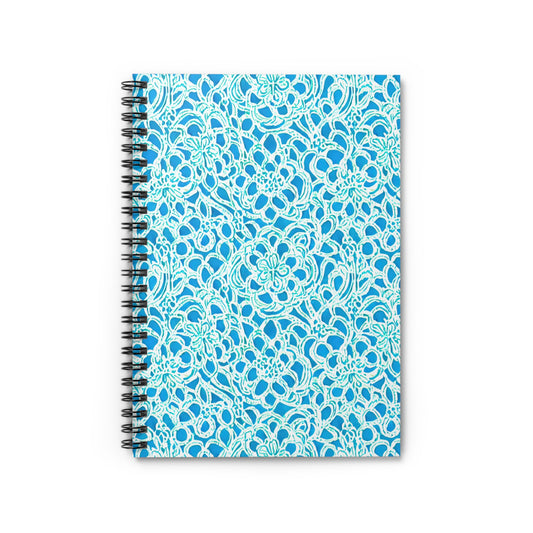 Luminous Swirls: Abstract Watercolor Floral Patterns in Lime Green and Blue Spiral Ruled Line Notebook