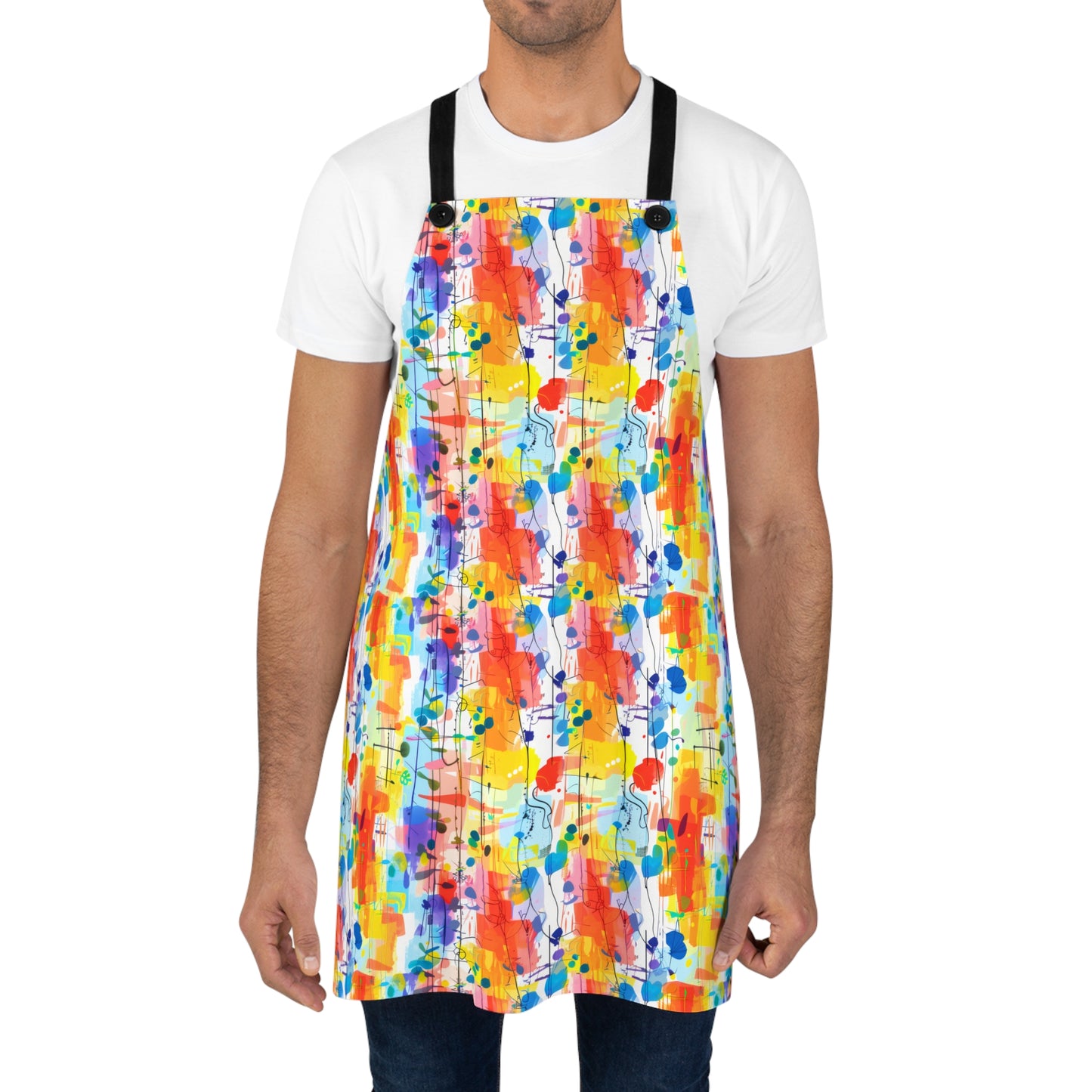 Colorful Chaos Abstract Expressionist Art with Layered Paint Stains in Vibrant Hues of Yellow, Orange, and Blue Kitchen Chef Apron