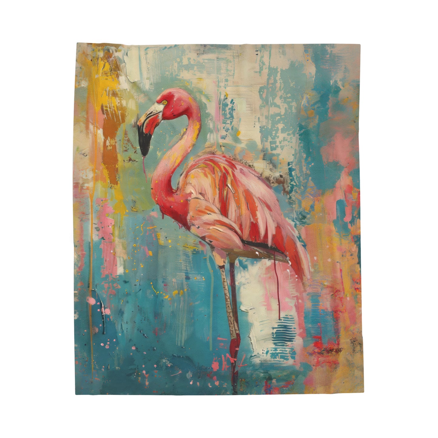 Colorful Abstract Painting of Vibrant Flamingo Velveteen Plush Blanket 3 Sizes