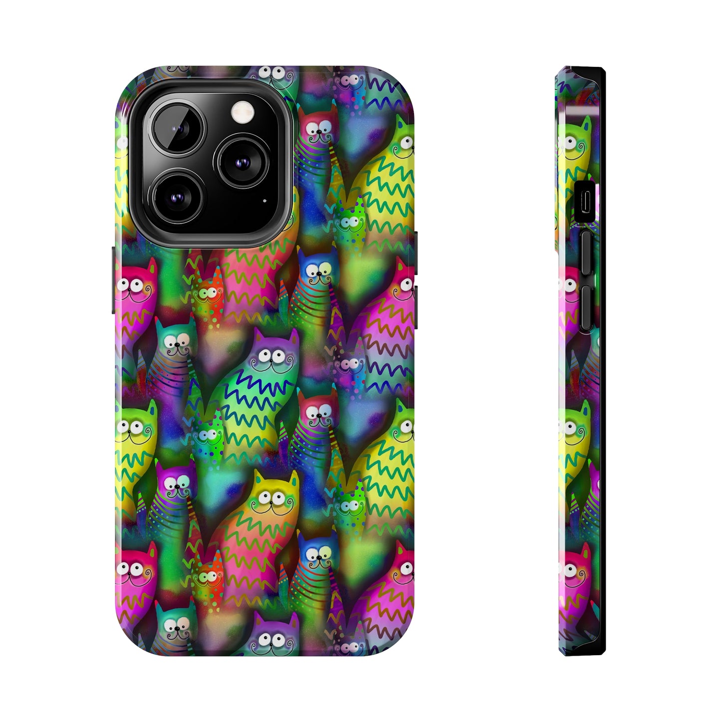 Neon Rainbow Cartoon Cats Iphone Tough Phone Case