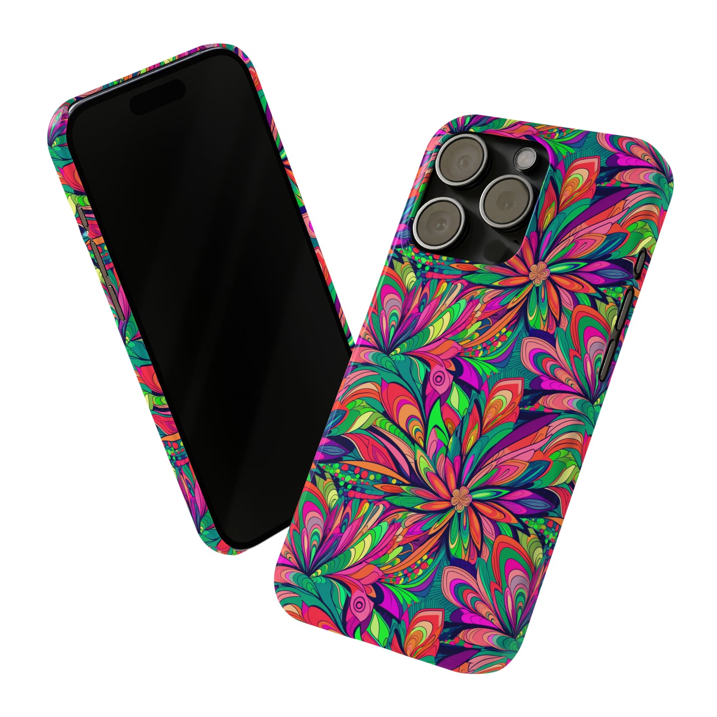 Tropical Large Neon Flowers Iphone 15-12 Slim Phone Case