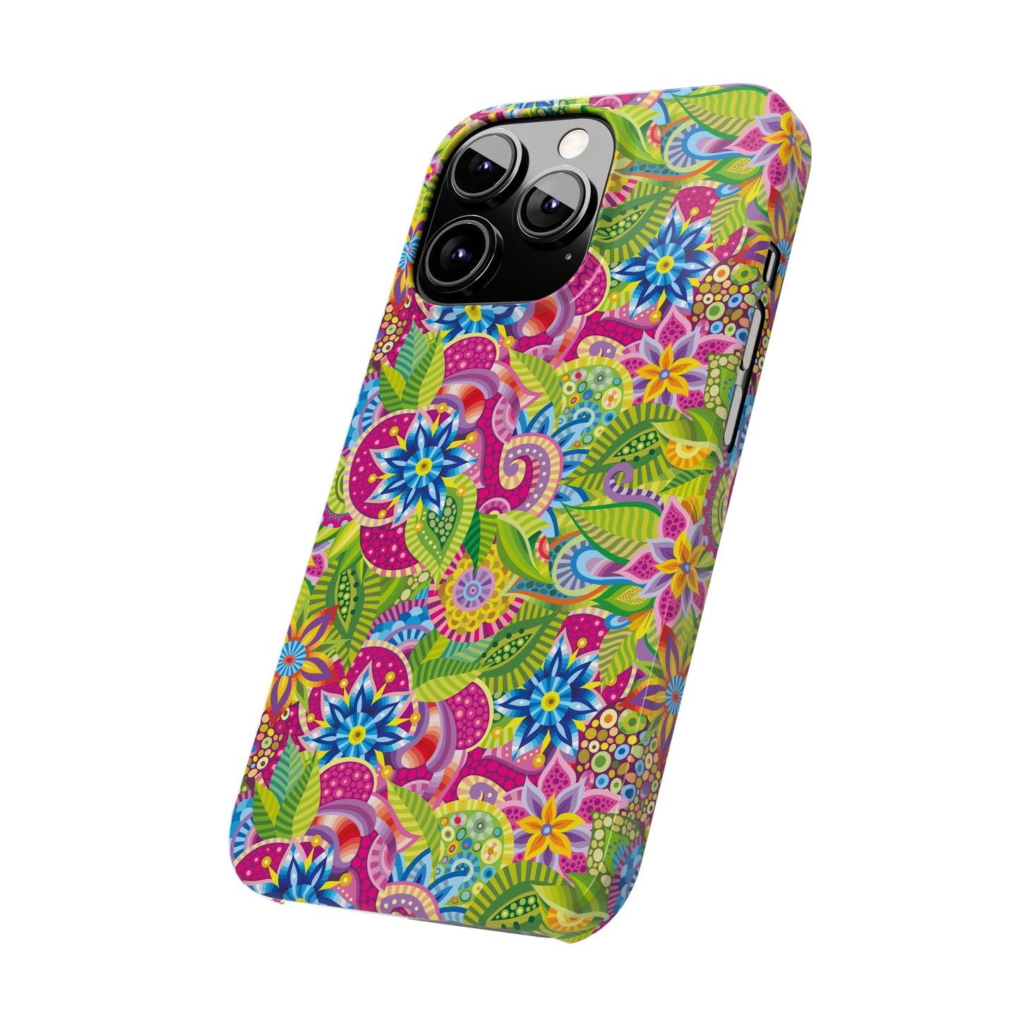 Vibrant Array of Abstract Flowers and Paisley in Rainbow Hues Iphone 15-12 Slim Phone Case