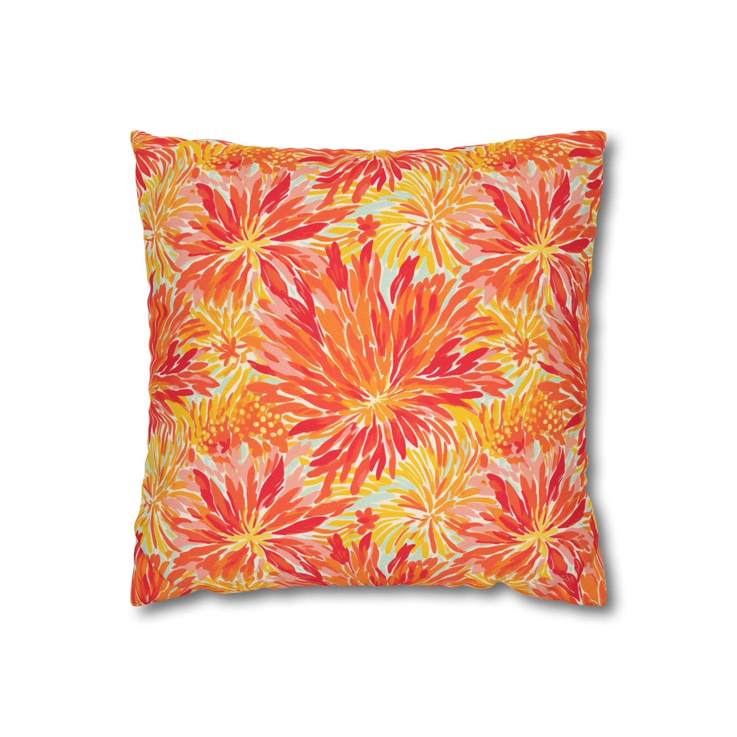 Golden Citrus Blooms: Vibrant Orange and Yellow Watercolor Flowers Spun Polyester Square Pillowcase 4 Sizes