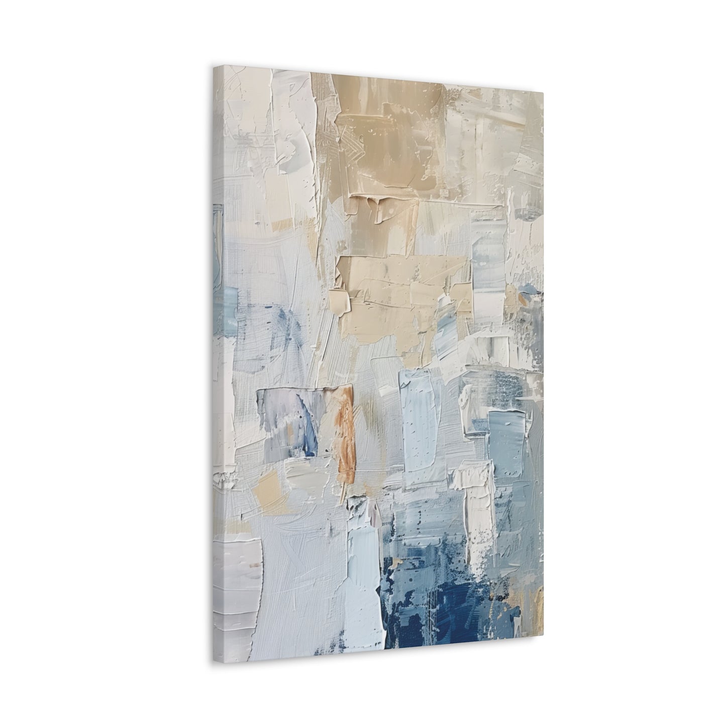 Bold Contrasts Abstract Tan, Grey and Blue Color Blocking with Heavy Strokes Print on Canvas Gallery - 13 Sizes