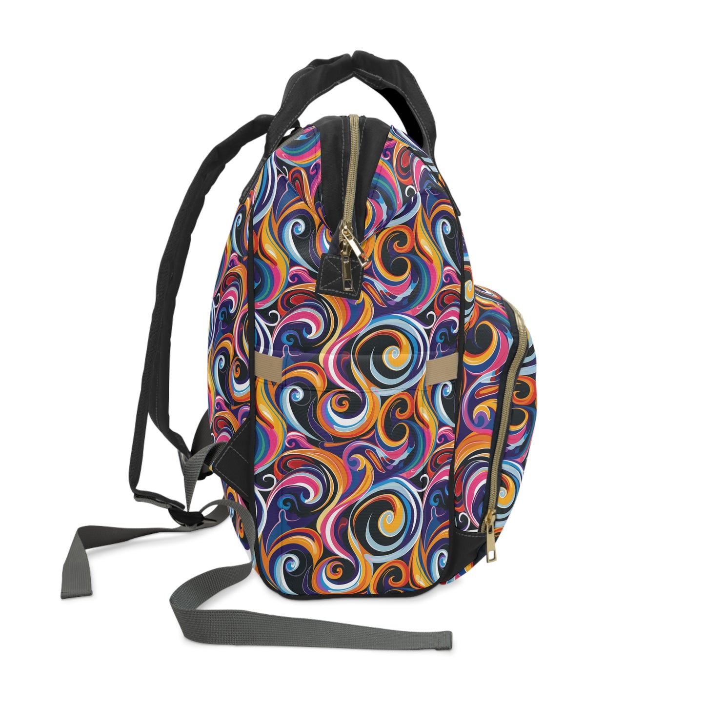 Psychedelic Groovy Vibrant Rainbow Swirls Multifunctional Diaper Backpack