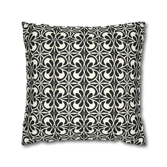 Vintage Retro Chic Bold Black and White Geometric Pattern Spun Polyester Square Pillowcase 4 Sizes