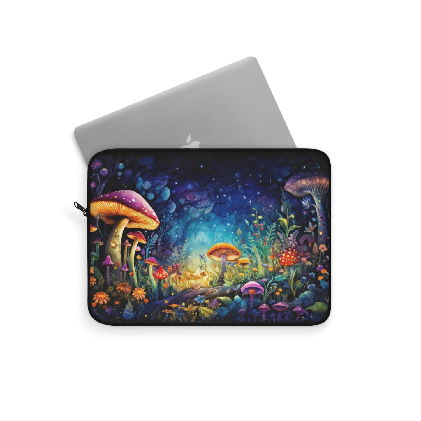 Fantasy Neon Midnight Mushroom and Flower Garden - Laptop or Ipad Protective Sleeve 3 Sizes