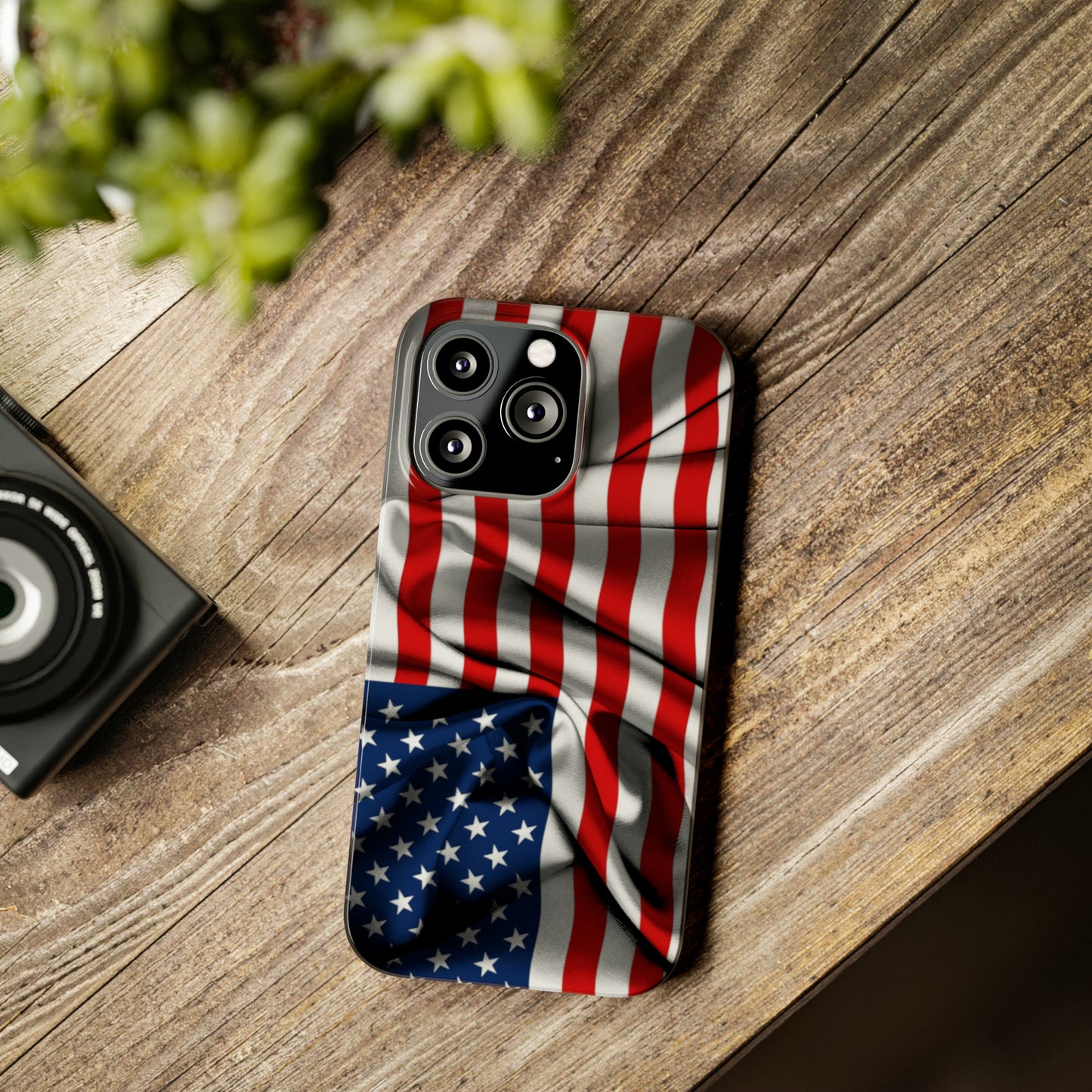 Proudly Unfurling: The American Flag Waves in Patriotic Splendor Iphone 15-12 Slim Phone Case