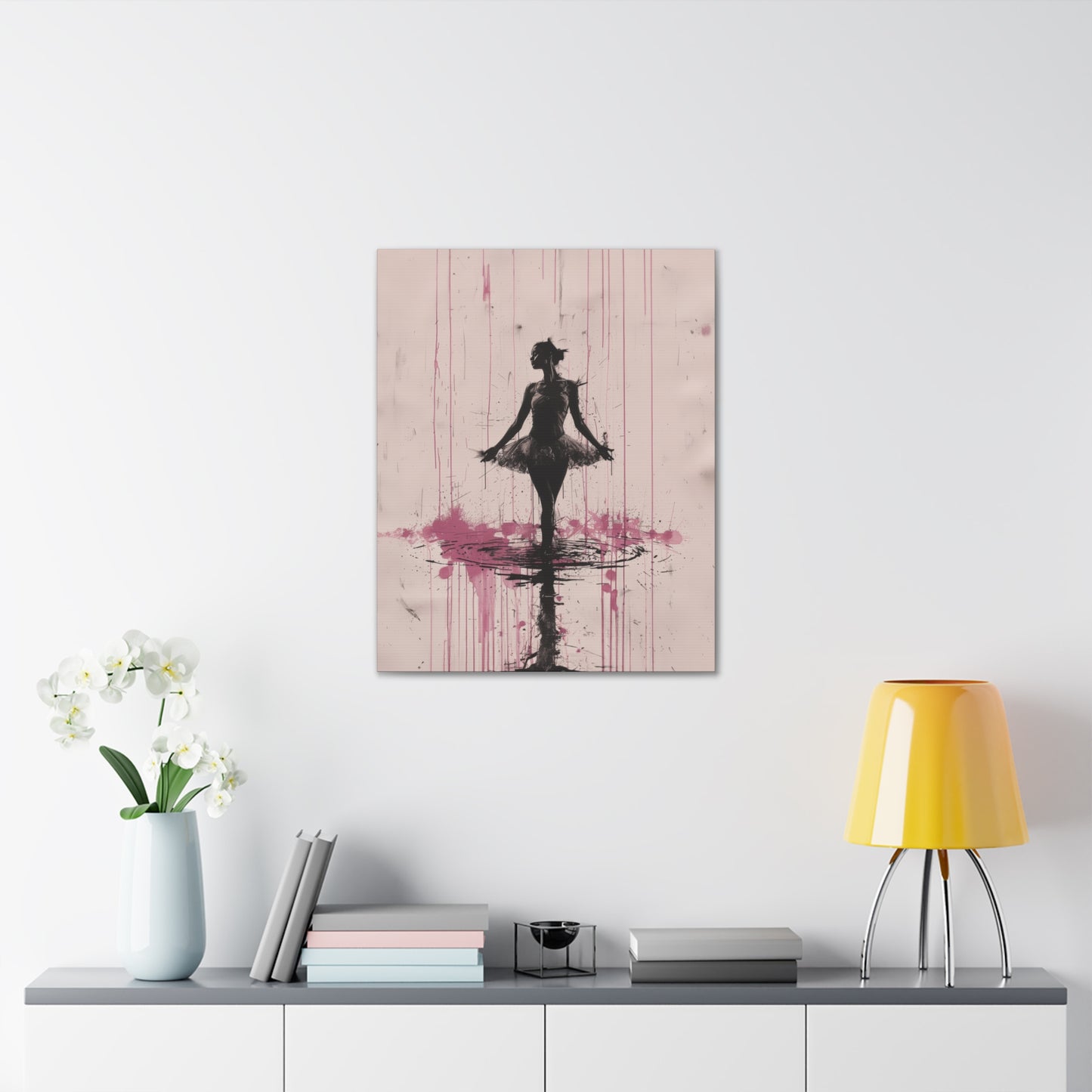 Grace in the Rain Abstract Ballerina Dancing Amidst Pink Showers Print on Canvas Gallery - 13 Sizes