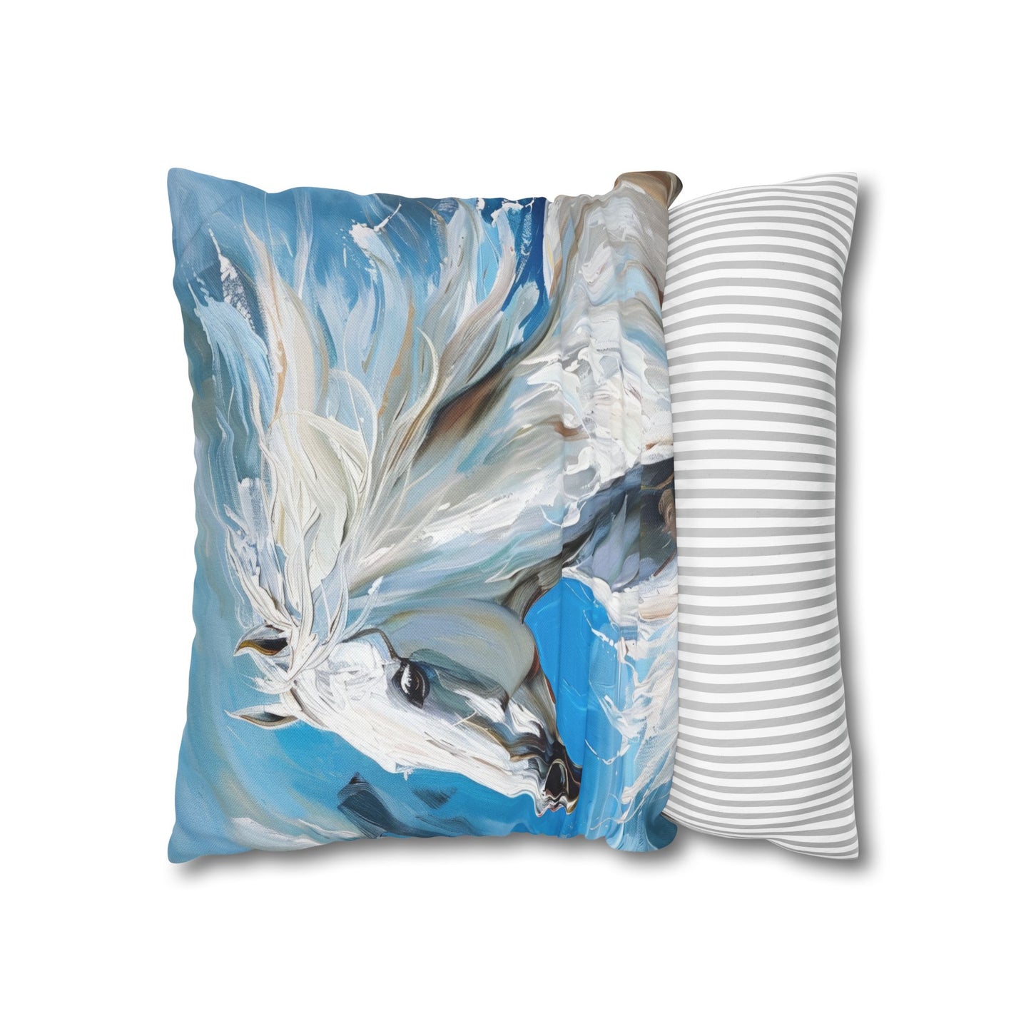 Majestic White Stallion Galloping Along the Oceans Edge Spun Polyester Square Pillowcase 4 Sizes