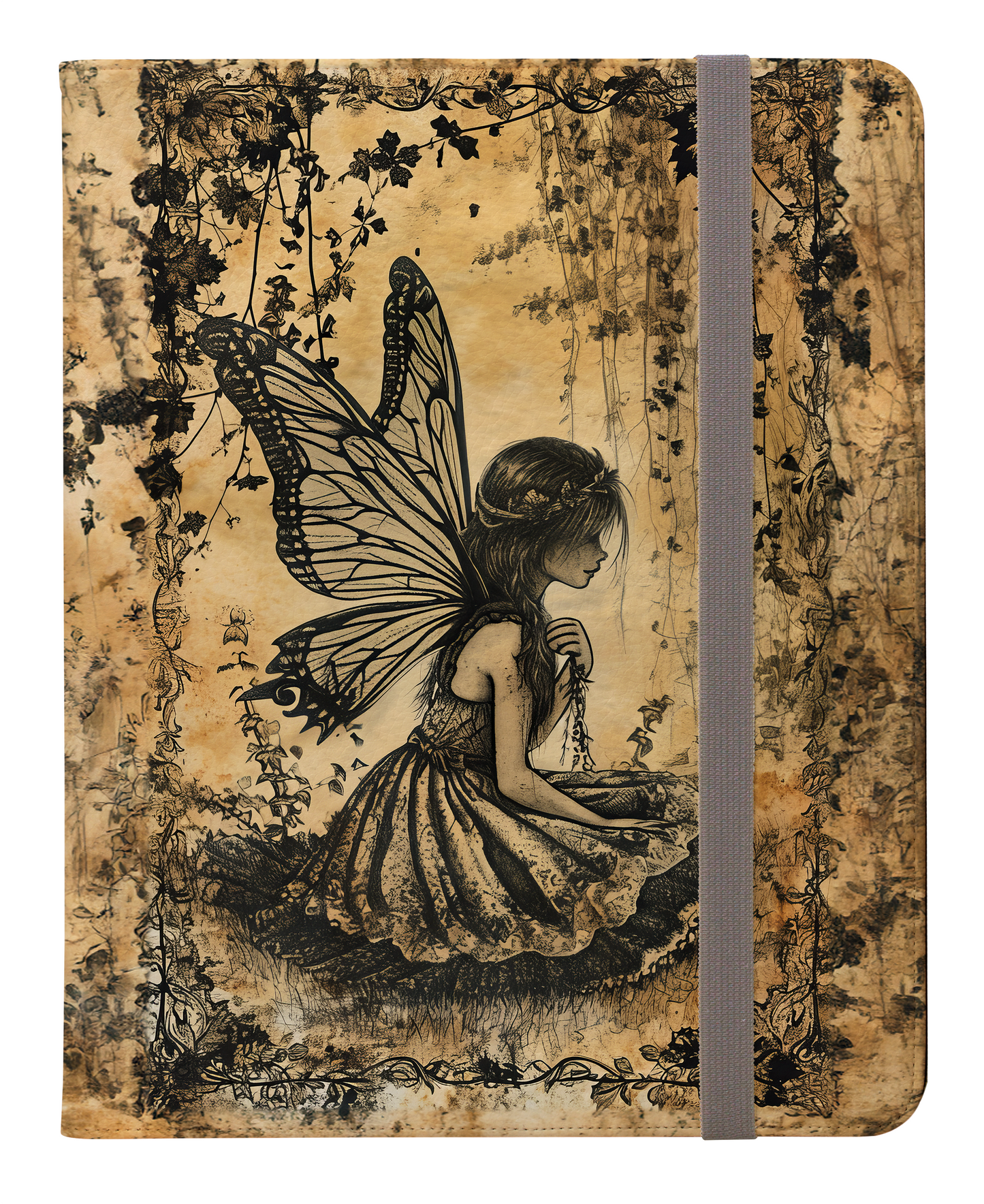 Ethereal Woodland Fairy - Vintage Sepia Art Print of Enchanted Forest Sprite Protective iPad Pro 11 & Pro 12.9 Protective Case and Pencil Holder