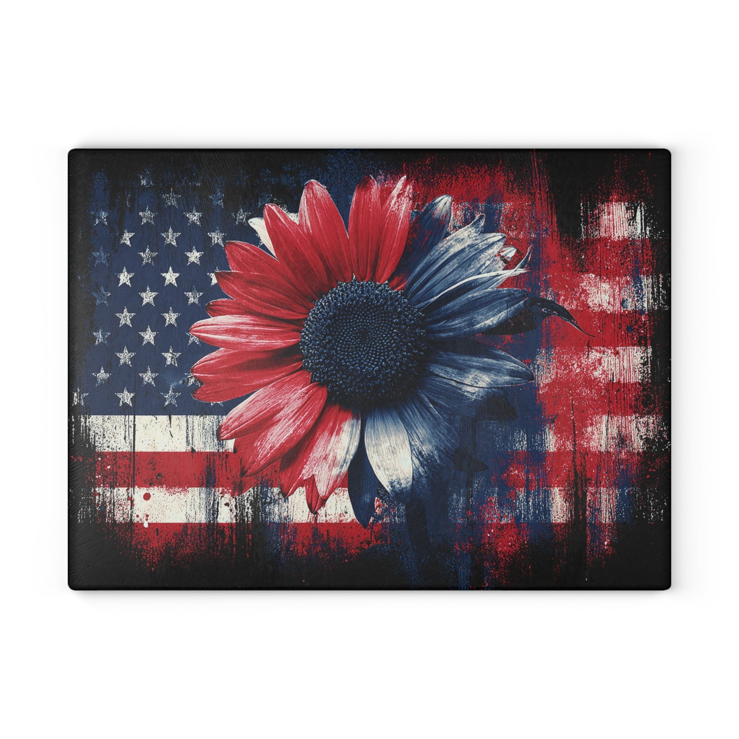 American Flag Sunflower Glass Cutting Board, Charcuterie Serving Tray 2 Sizes