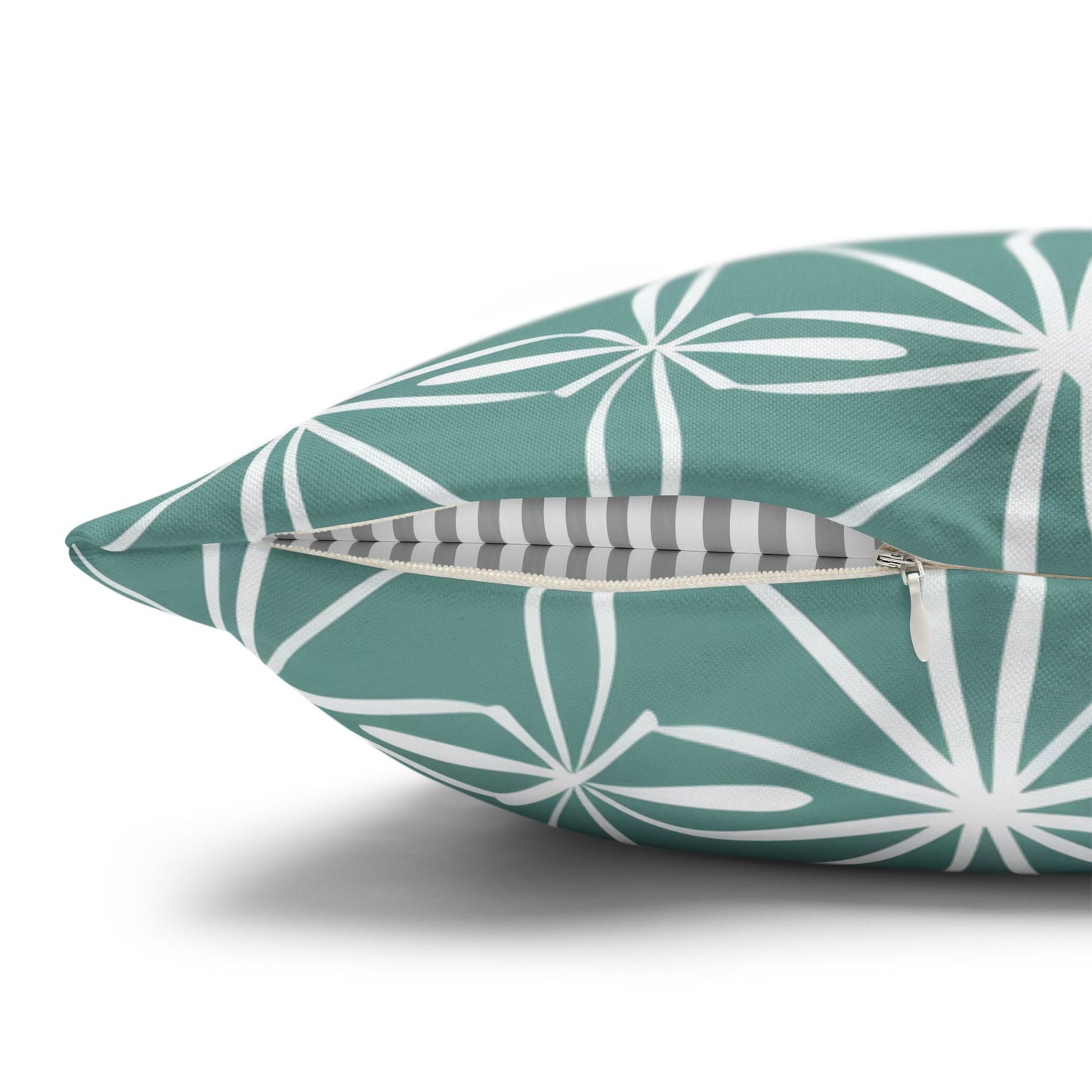 Elegant Minimalist Geometric Line Art in White and Teal Pattern Spun Polyester Square Pillowcase 4 Sizes