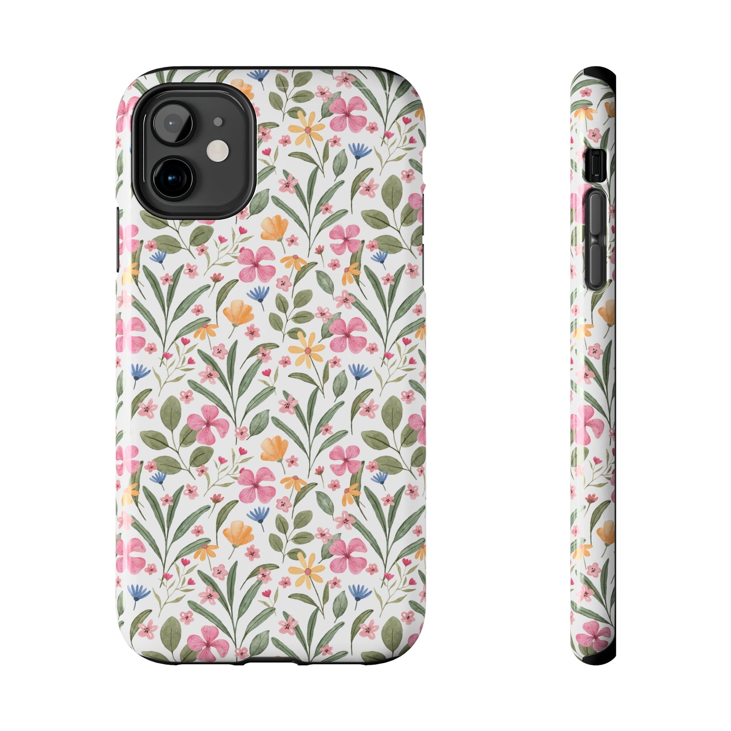 Pink Watercolor Spring Flowers Iphone Tough Phone Case