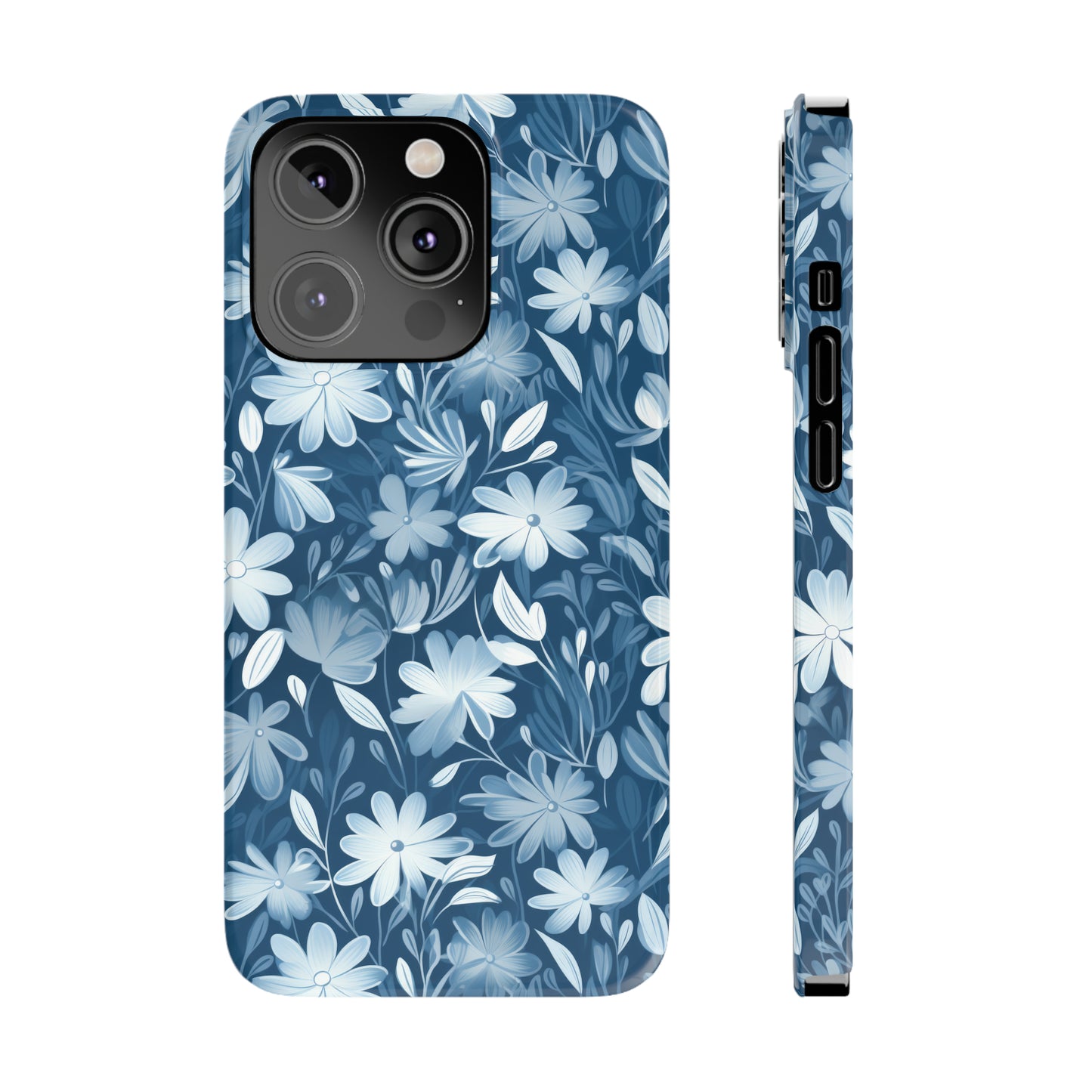 Gentle Elegance: Soft Muted Blue Flower Design Iphone 15-12 Slim Phone Case