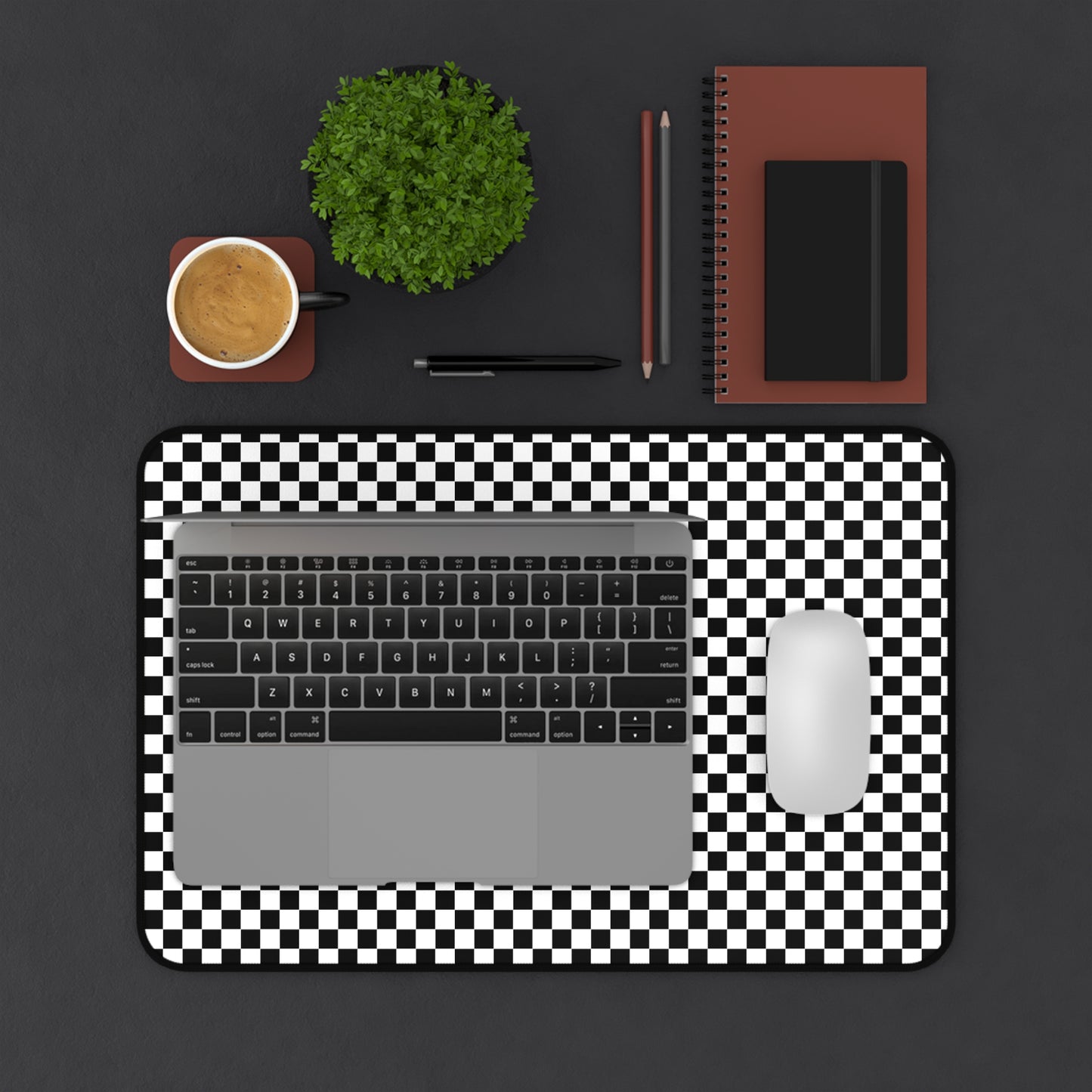 Speedway Style: Checkered Racing Pattern in Black and White Desk Mat Extended Gaming Mouse Pad 3 Sizes