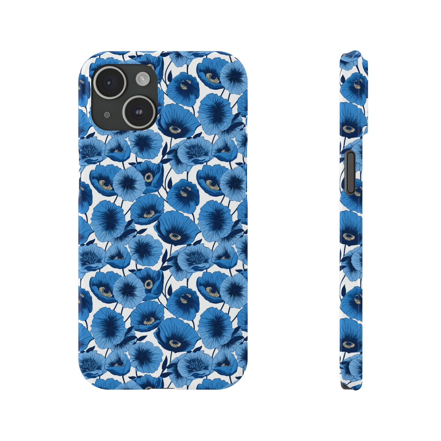 Vivid Blooms Bright Blue Poppies Design Iphone 15-12 Slim Phone Case