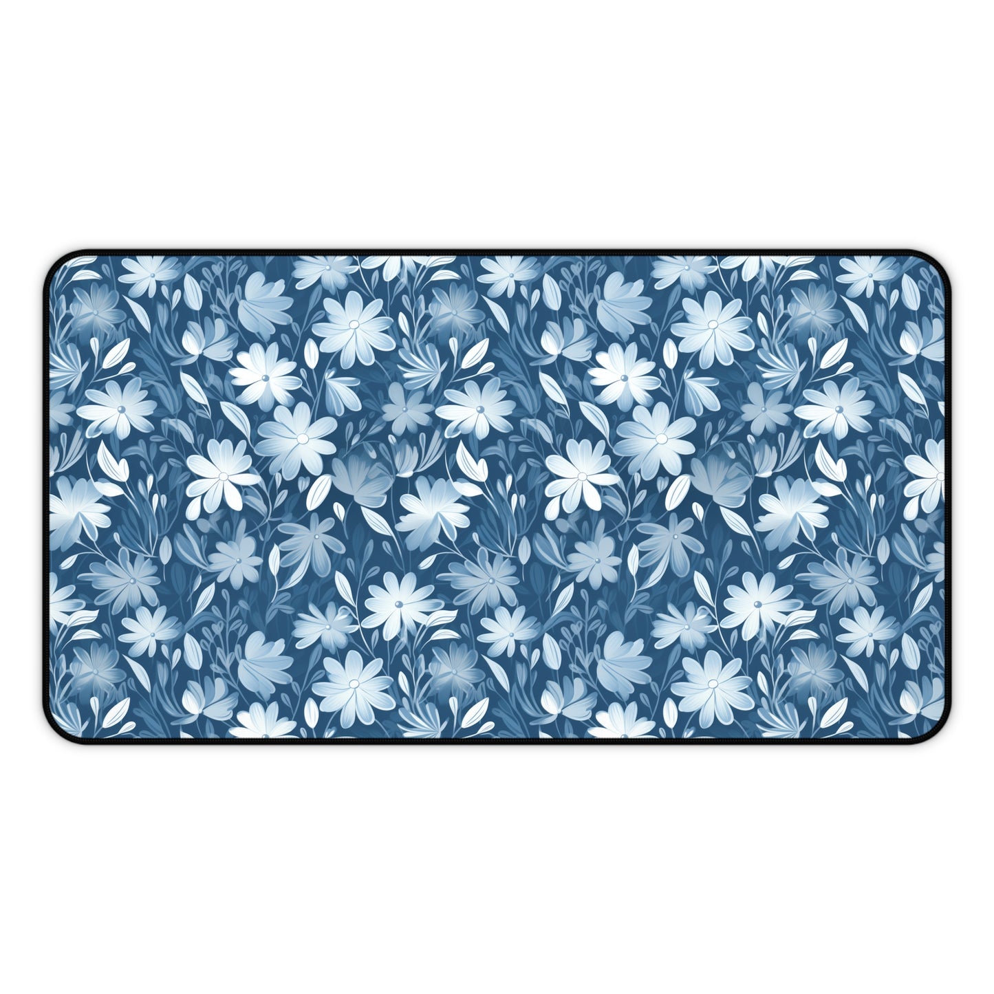 Gentle Elegance: Soft Muted Blue Flower Design - Desk Mat Extended Gaming Mouse Pad 3 Sizes