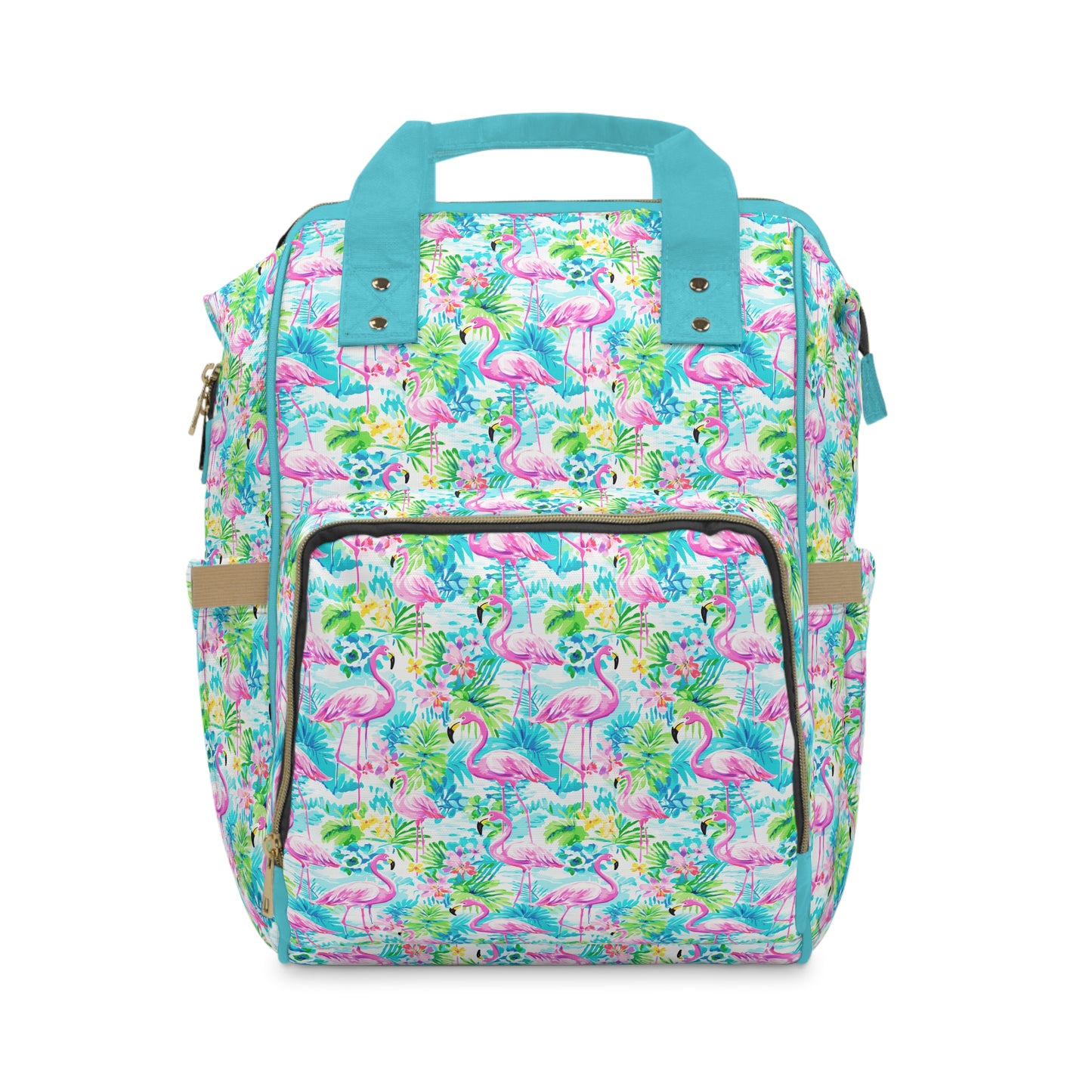 Tropical Flamingo Haven: Surrounded by Flowers and Palm Trees Multifunctional Diaper Backpack