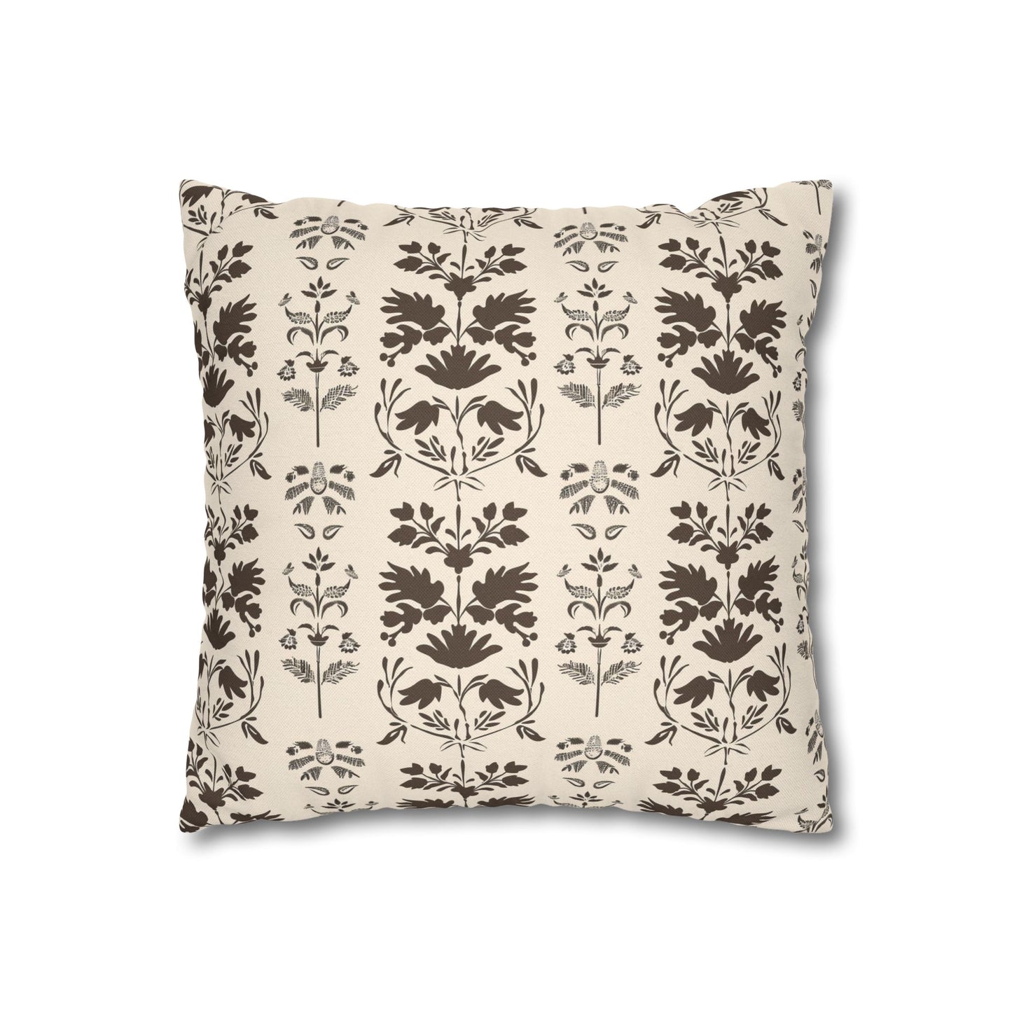 Early American Stencil-Inspired Beige and Brown Floral Pattern Spun Polyester Square Pillowcase 4 Sizes