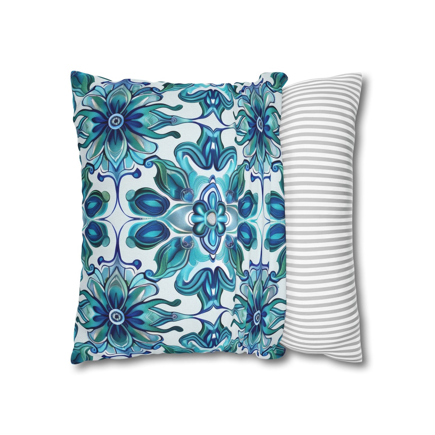 Exquisite Blue Lotus Elegance Floral Mosaic Design Spun Polyester Square Pillowcase 4 Sizes