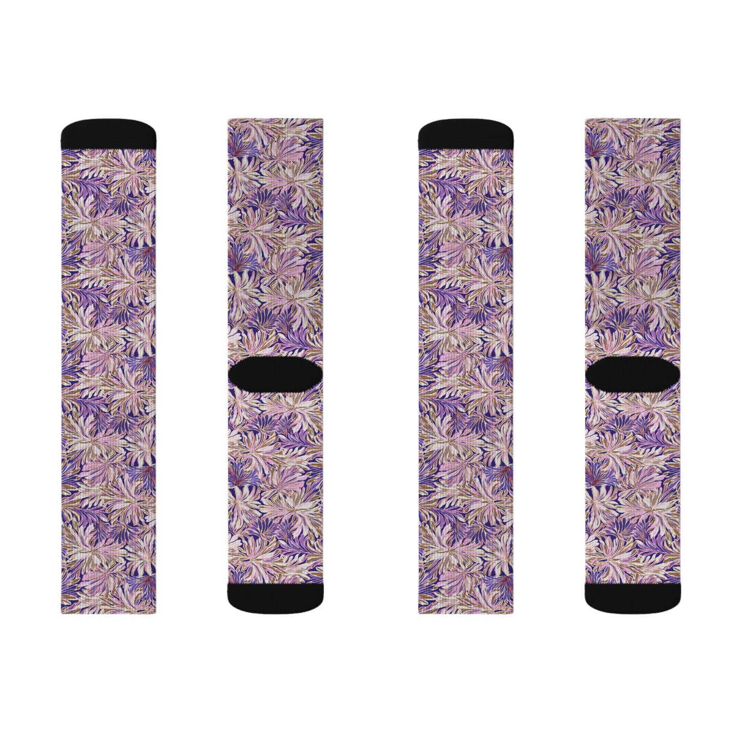 Gilded Blooms: Purple, Pink, and Gold Abstract Watercolor Flowers Ribbed Crew Socks