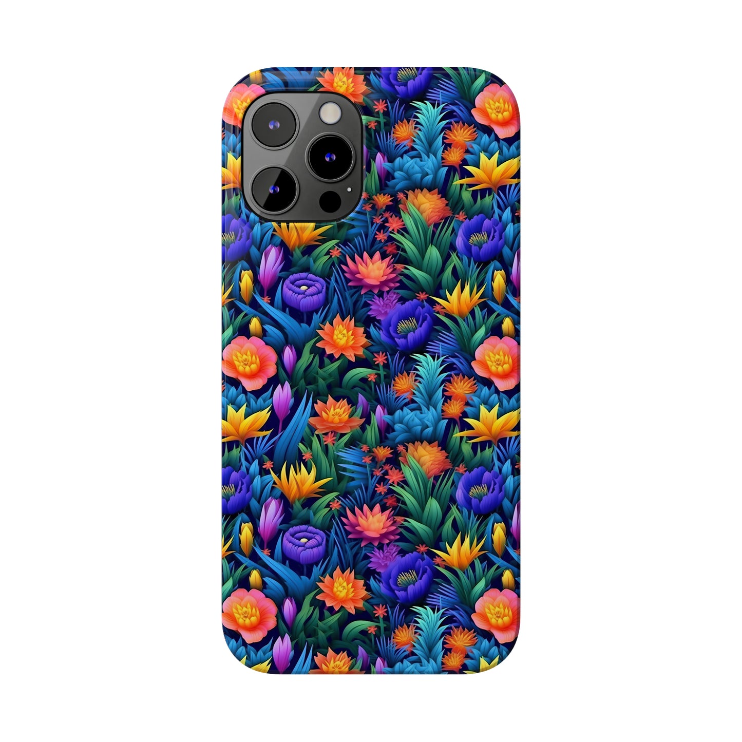 3D Tropical Bright Flowers Iphone 15-12 Slim Phone Case