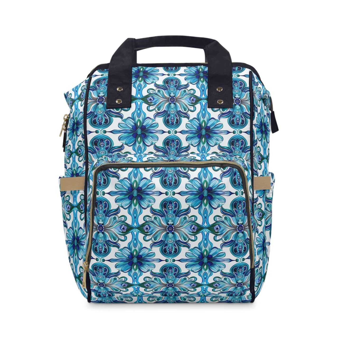 Vibrant Tapestry of Teal and Blue Flowers Multifunctional Diaper Backpack