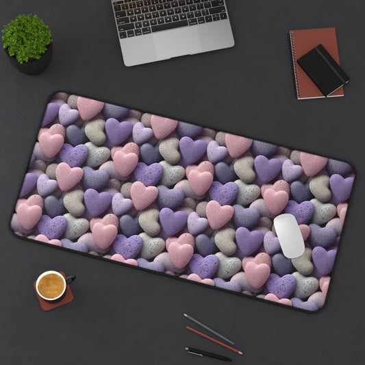 Hearts of Stone Deskmat , Rock Heart Desk Decoration, Floral Large Mousepad, Gaming Desk Mat, Desktop Accessory
