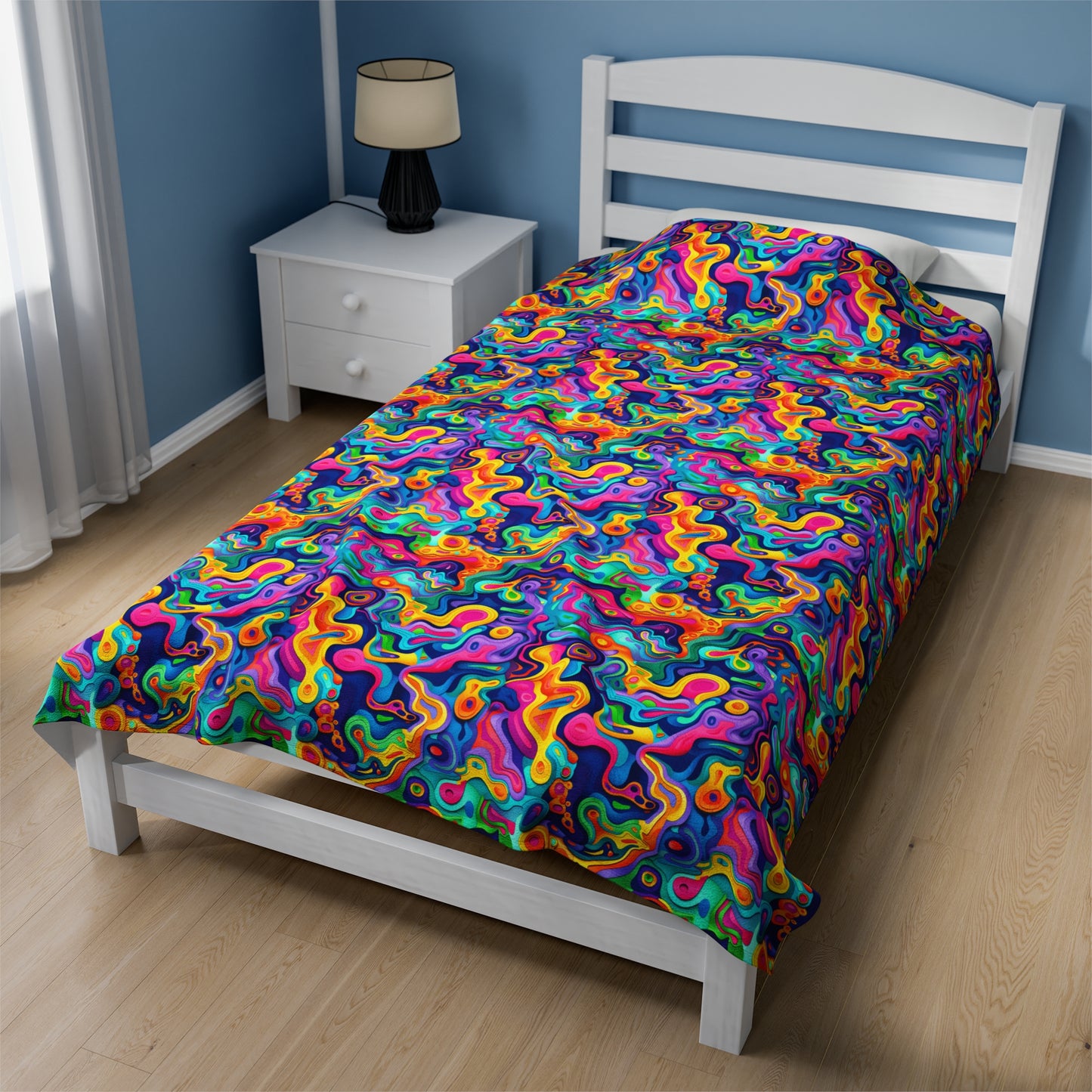 Vibrant Dreamscape of Psychedelic Paper Cut-Out Waves in Vivid Colors Velveteen Plush Blanket 3 Sizes