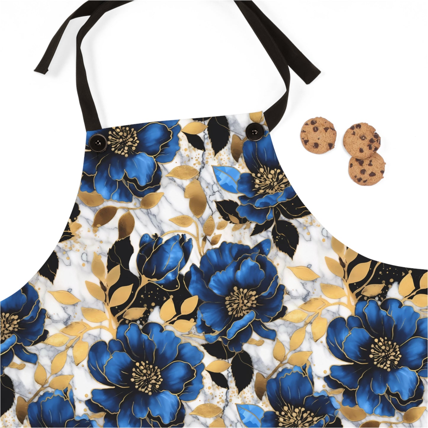 Grand Large and Elegant Flowers in Rich Navy and Gold Design - Kitchen Chef Apron