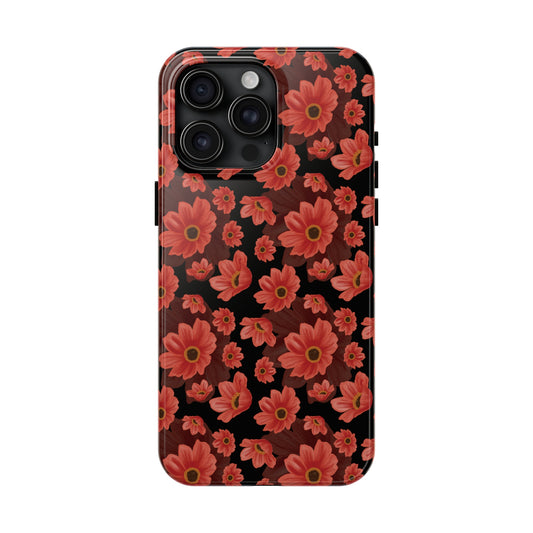 Large Red Flower Design Iphone Tough Phone Case