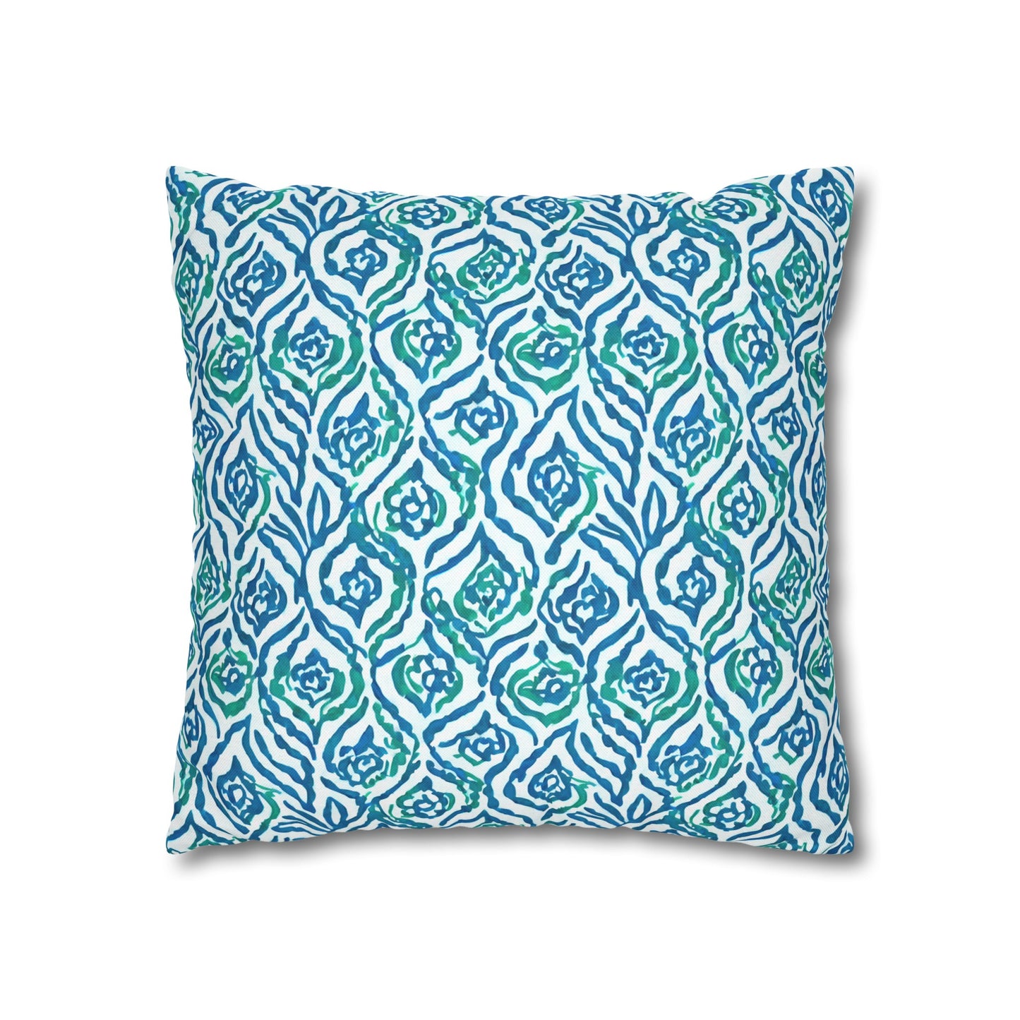 Cool Breeze Elegance: Abstract Damask Pattern in Green and Blue Spun Polyester Square Pillowcase 4 Sizes