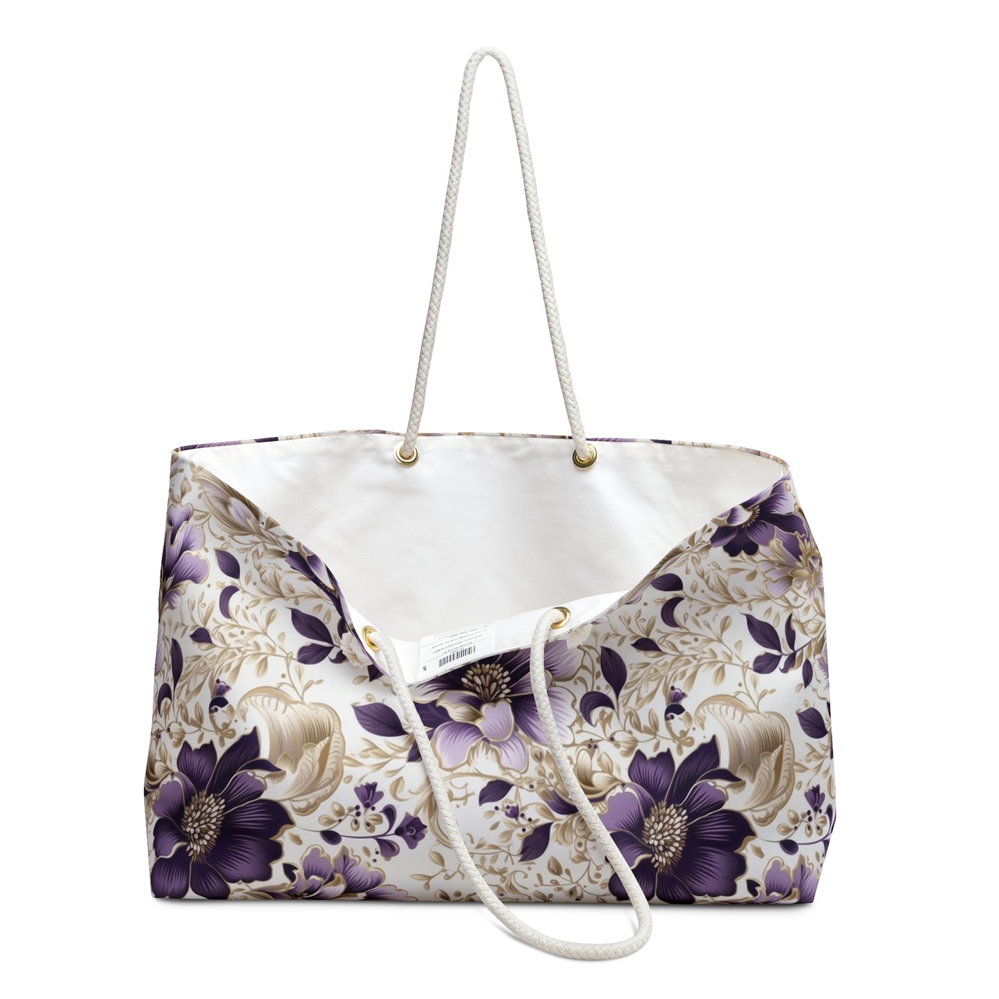 Purple Majesty: Watercolor Floral Design with Gold Foliage Accents - Weekender Oversized Canvas Tote Bag 24" × 13"