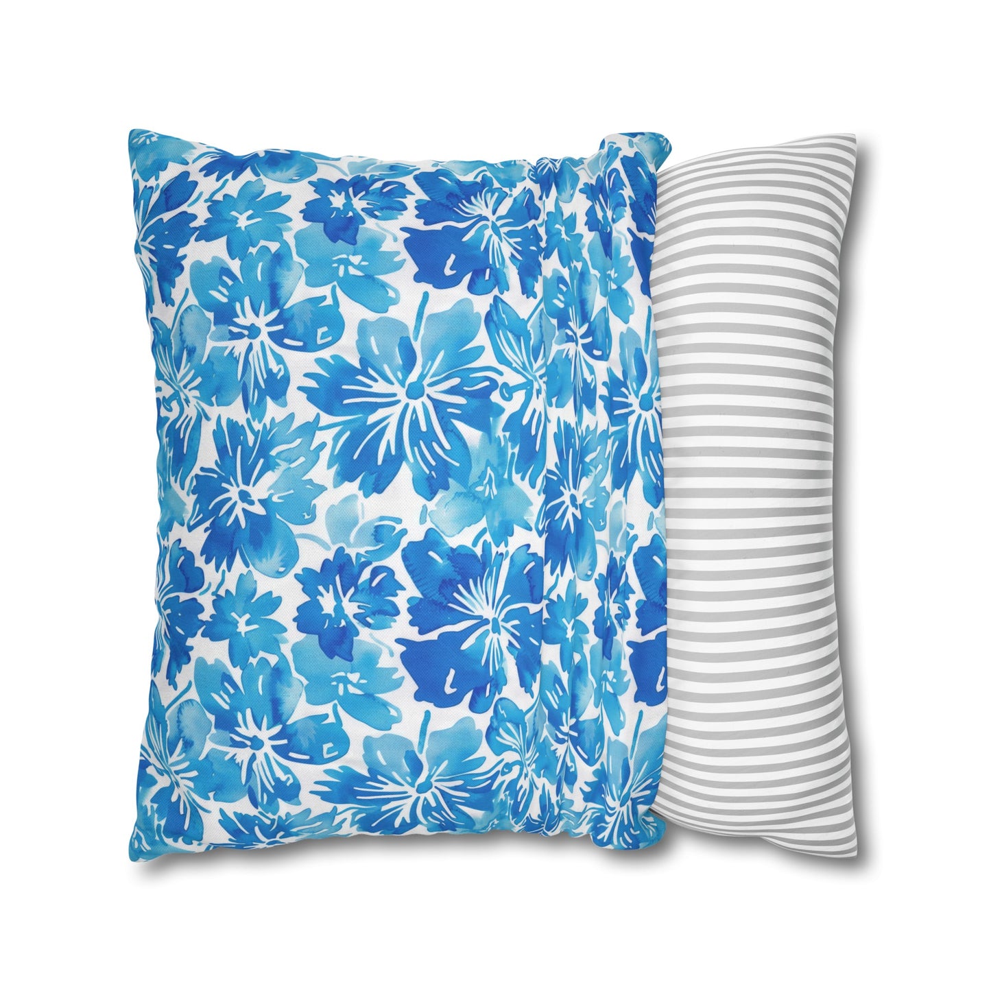 Tranquil Tropics: Soft Blue Tropical Flowers Spun Polyester Square Pillowcase 4 Sizes