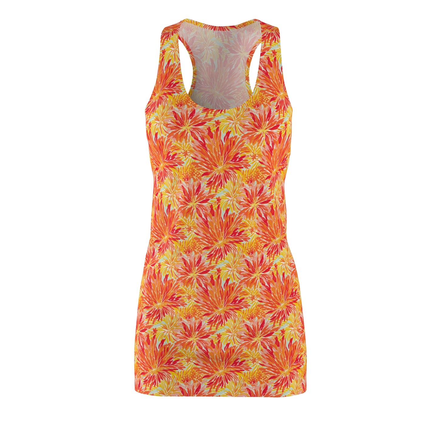 Golden Citrus Blooms: Vibrant Orange and Yellow Watercolor Flowers Women's Racerback Dress XS - 2XL